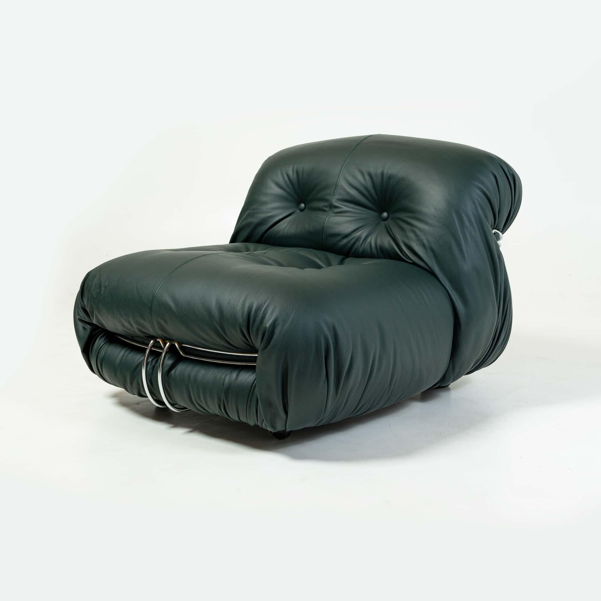 Italian Soriana Lounge Chair by Afra & Tobia Scarpa for Cassina, Elmo Green Leather For Sale