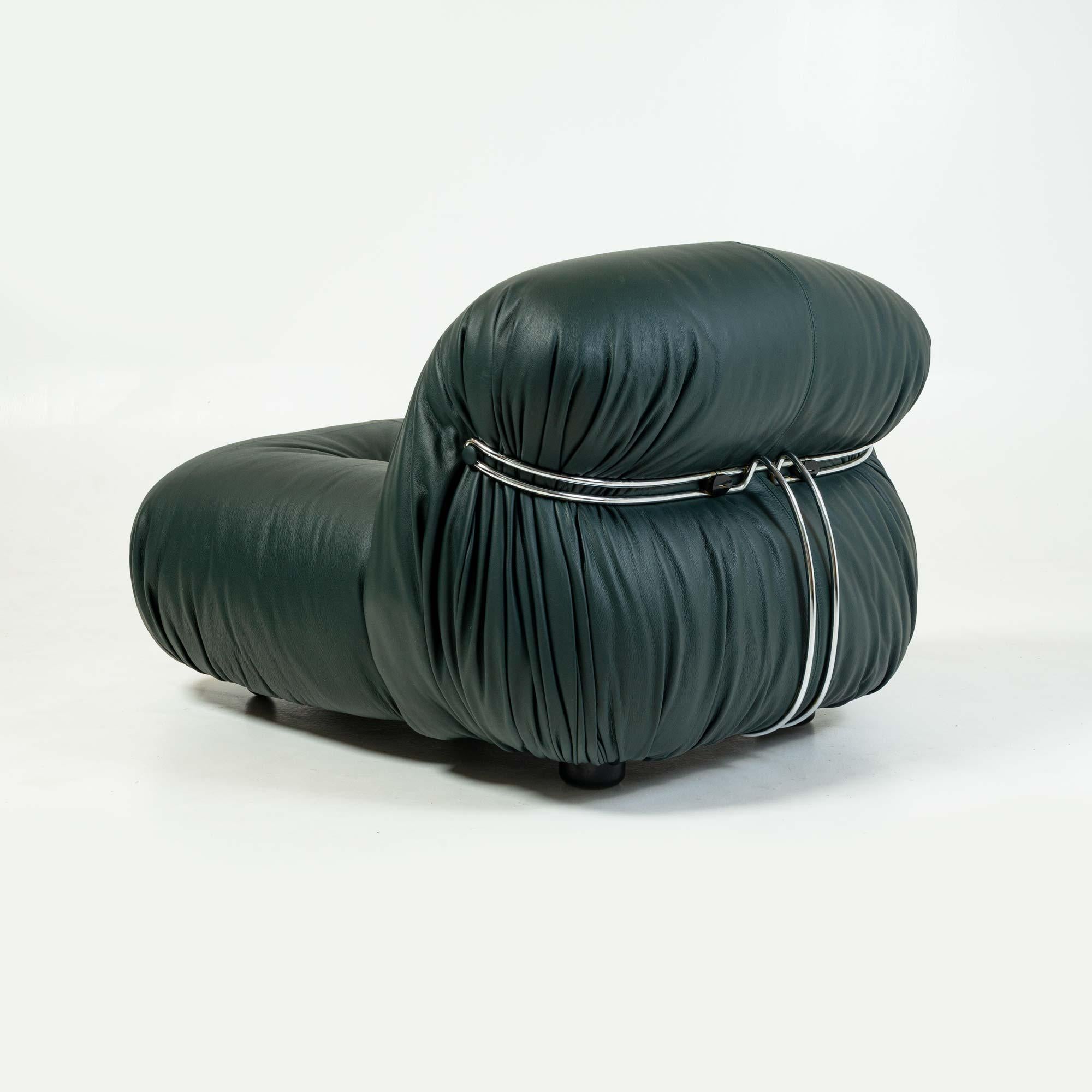 Late 20th Century Soriana Lounge Chair by Afra & Tobia Scarpa for Cassina, Elmo Green Leather For Sale