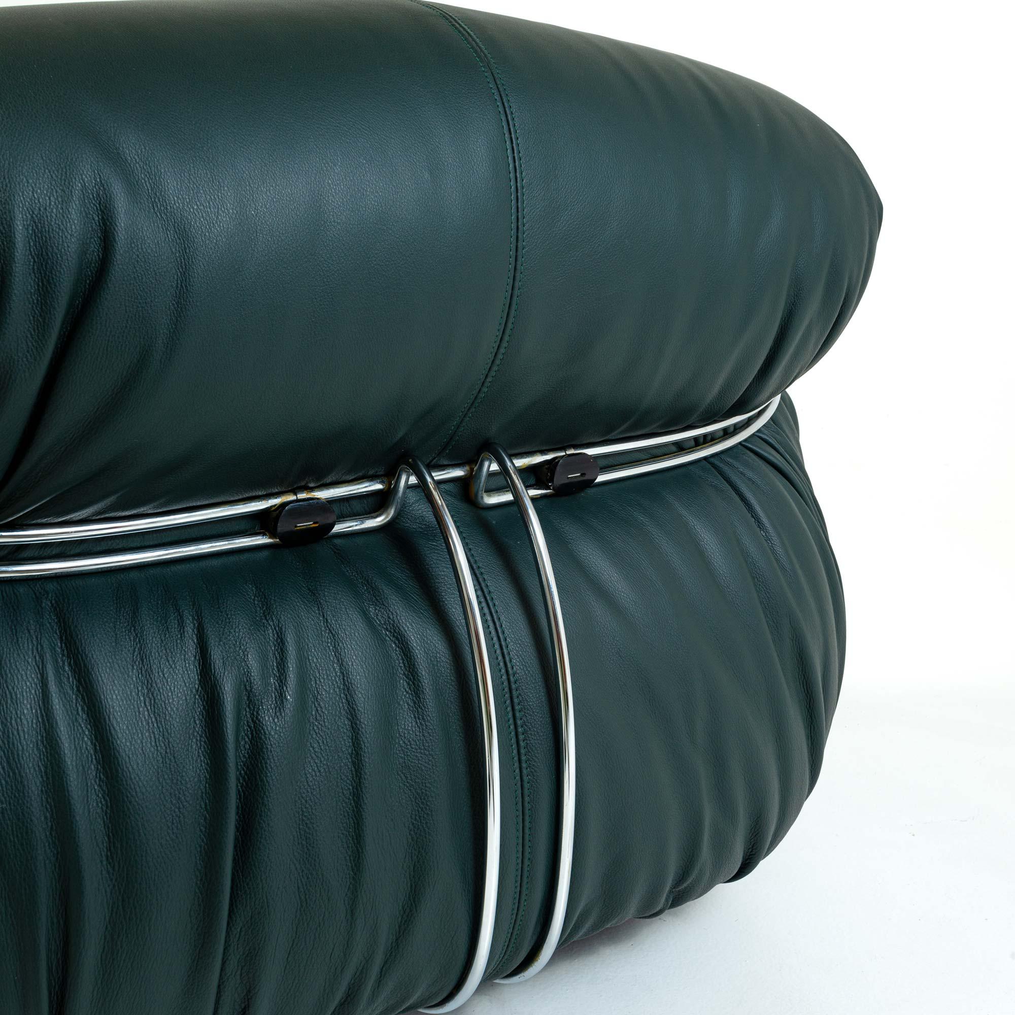 Soriana Lounge Chair by Afra & Tobia Scarpa for Cassina, Elmo Green Leather For Sale 3