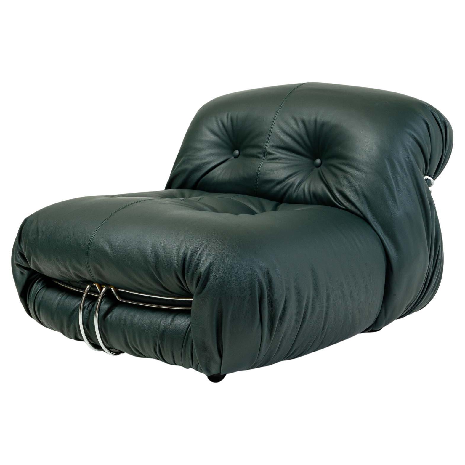 Soriana Lounge Chair by Afra & Tobia Scarpa for Cassina, Elmo Green Leather