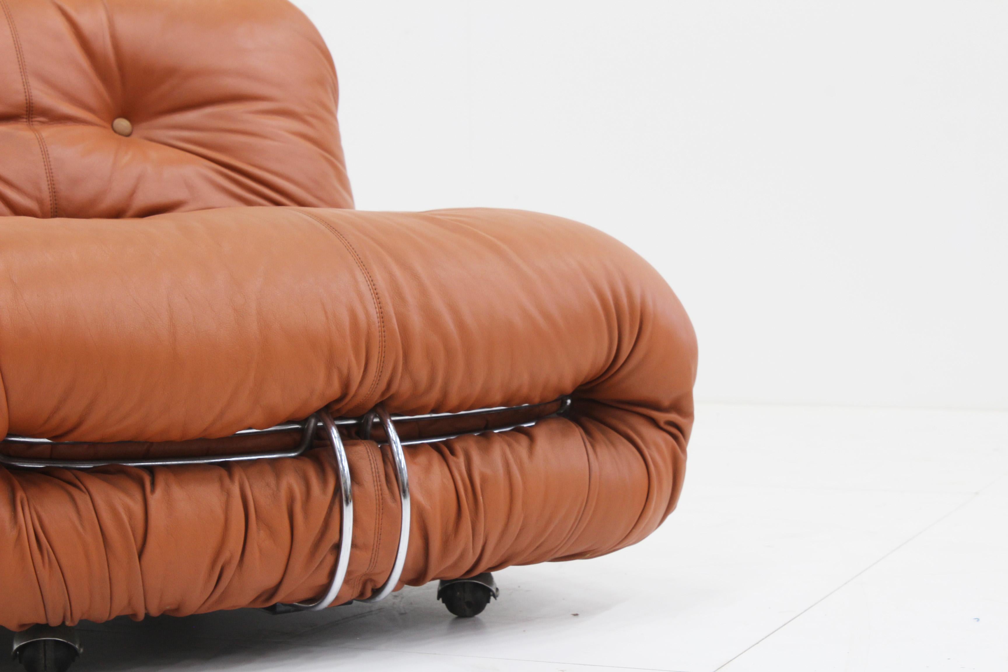 Soriana Lounge Chair by Afra & Tobia Scarpa for Cassina in cognac leather 1970 3