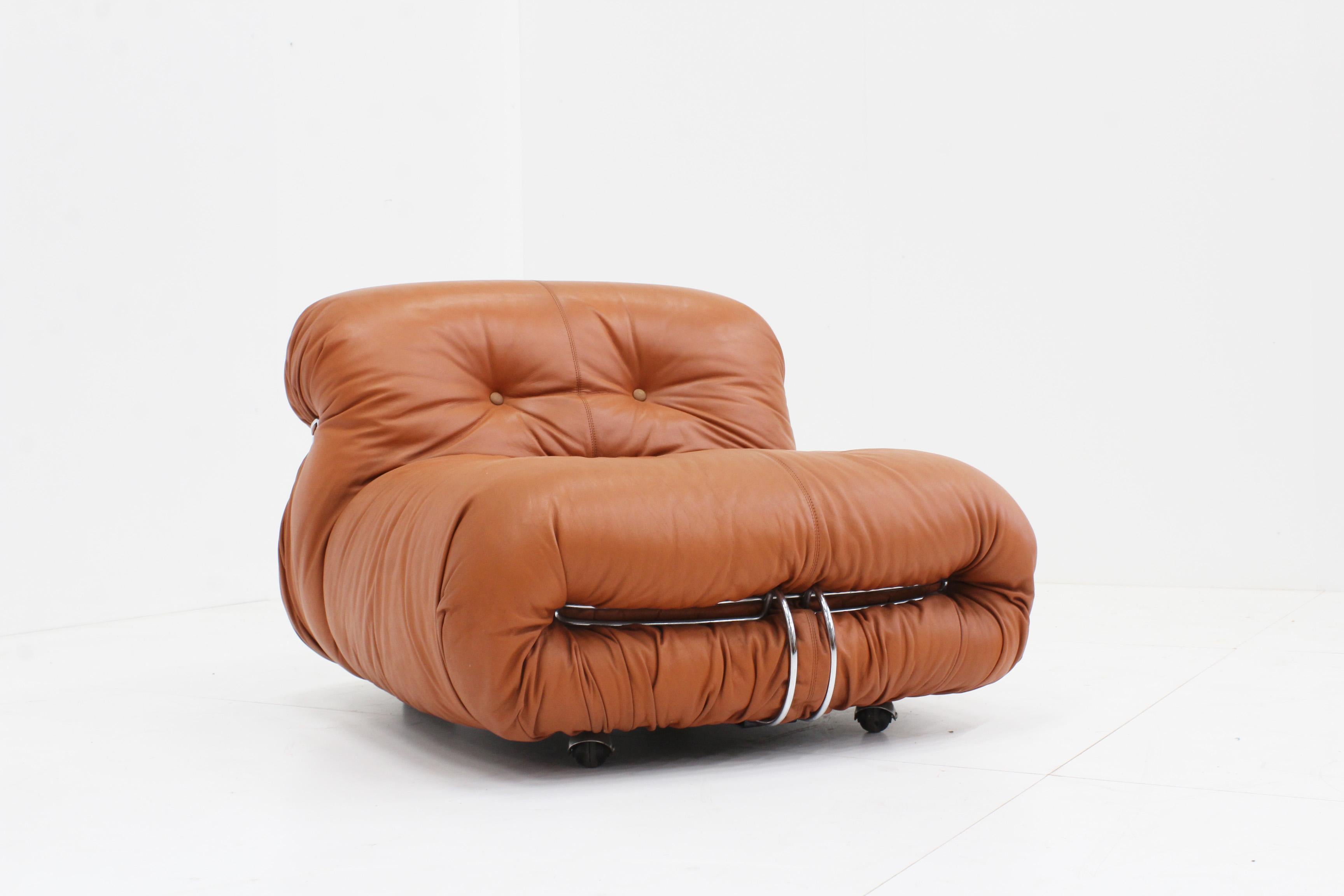 Soriana Lounge Chair by Afra & Tobia Scarpa for Cassina in cognac leather 1970 4