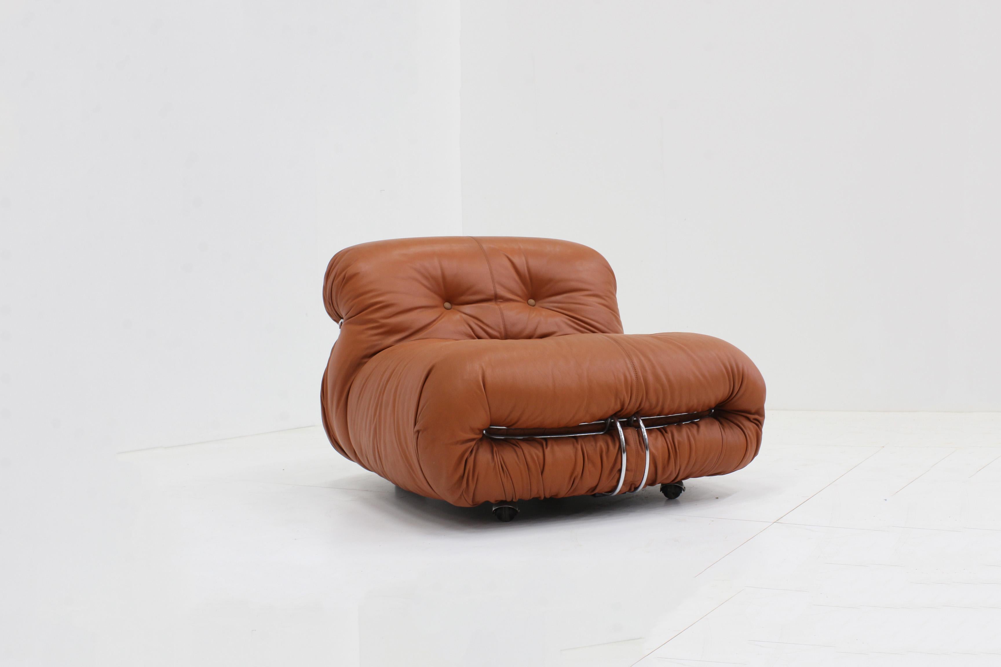Soriana Lounge Chair by Afra & Tobia Scarpa for Cassina in cognac leather 1970 5