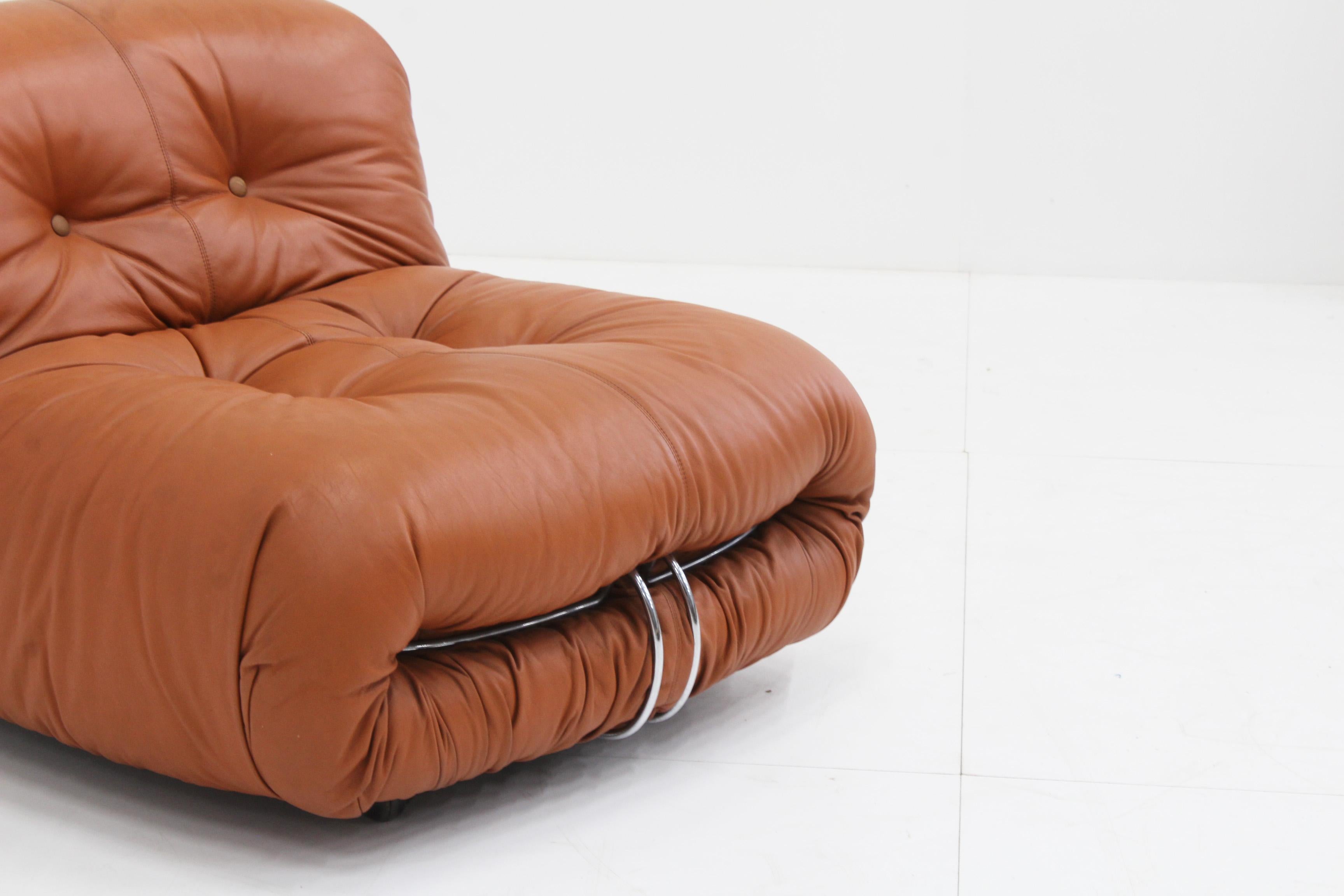 Soriana Lounge Chair by Afra & Tobia Scarpa for Cassina in cognac leather 1970 6
