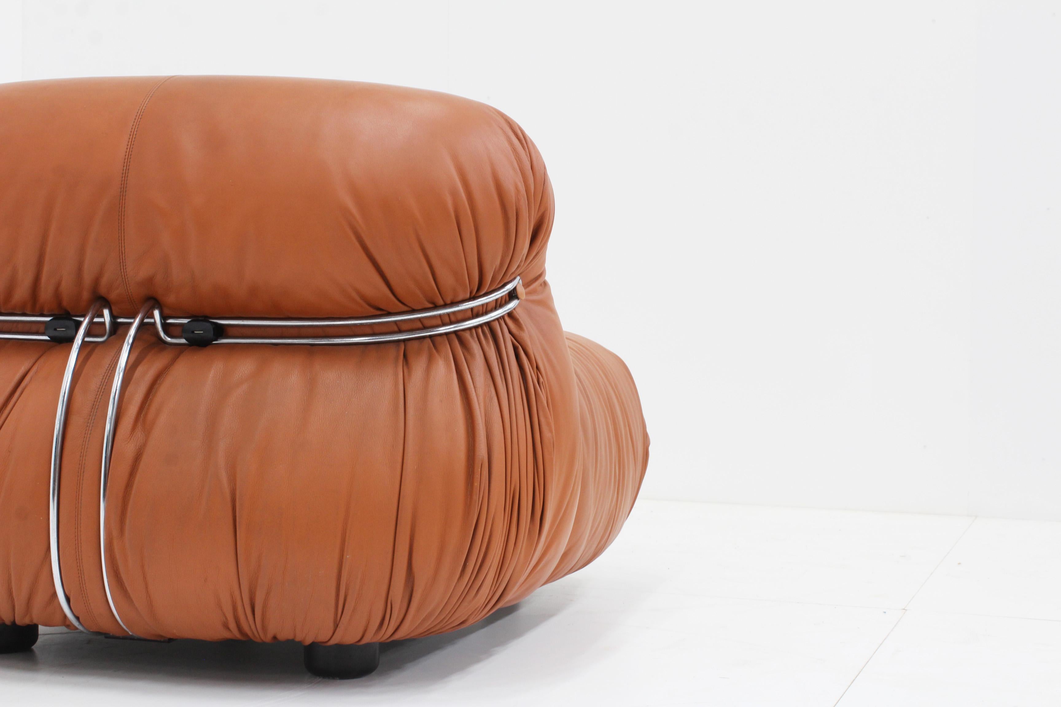 Soriana Lounge Chair by Afra & Tobia Scarpa for Cassina in cognac leather 1970 1