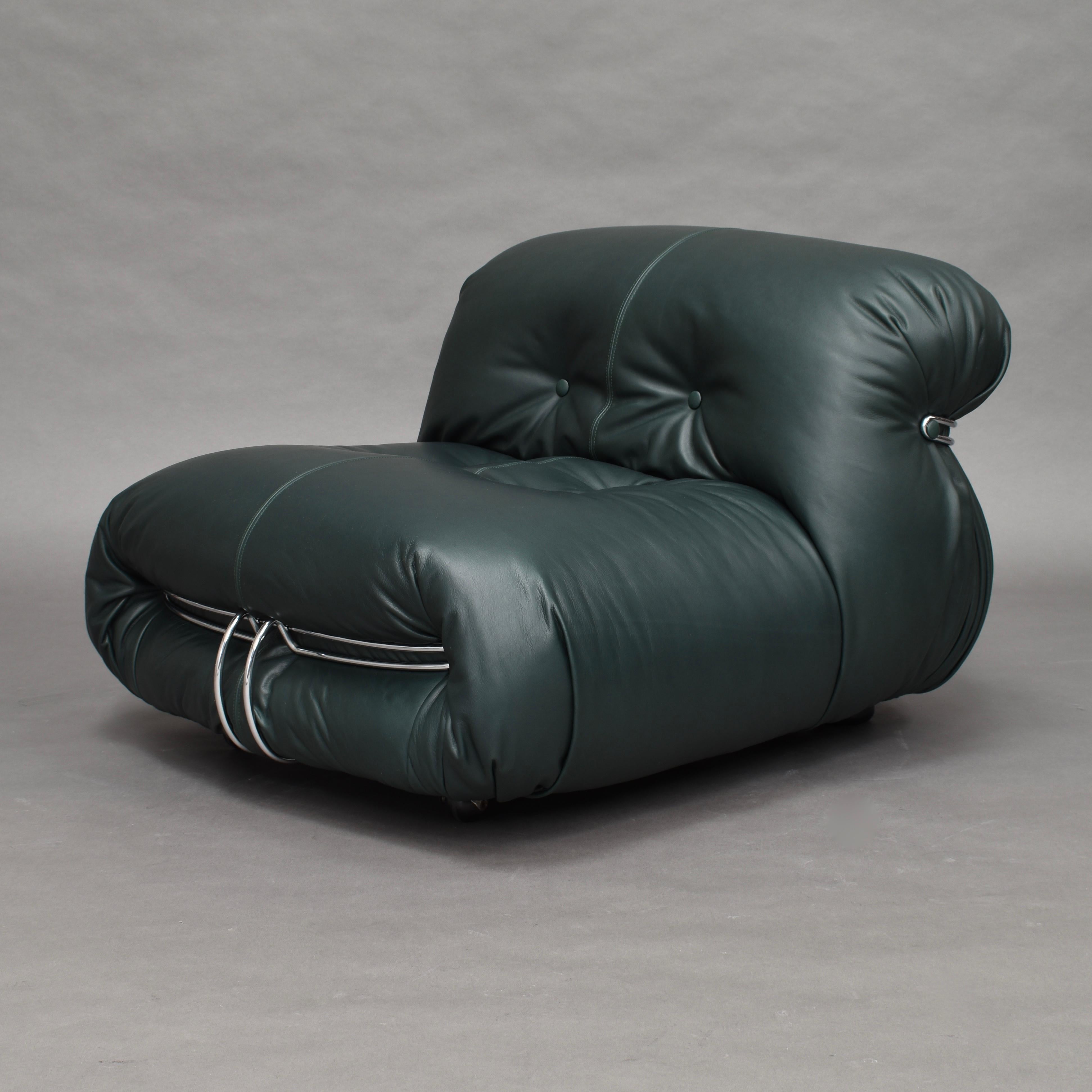 Italian Soriana Lounge Chair by Afra & Tobia Scarpa for Cassina in New Leather, 1970