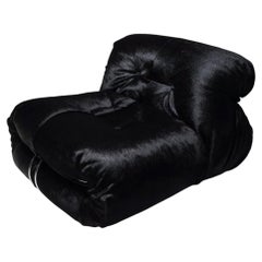 Soriana Lounge Chair in black pony skin, Afra & Tobia Scarpa, Cassina, 1970s