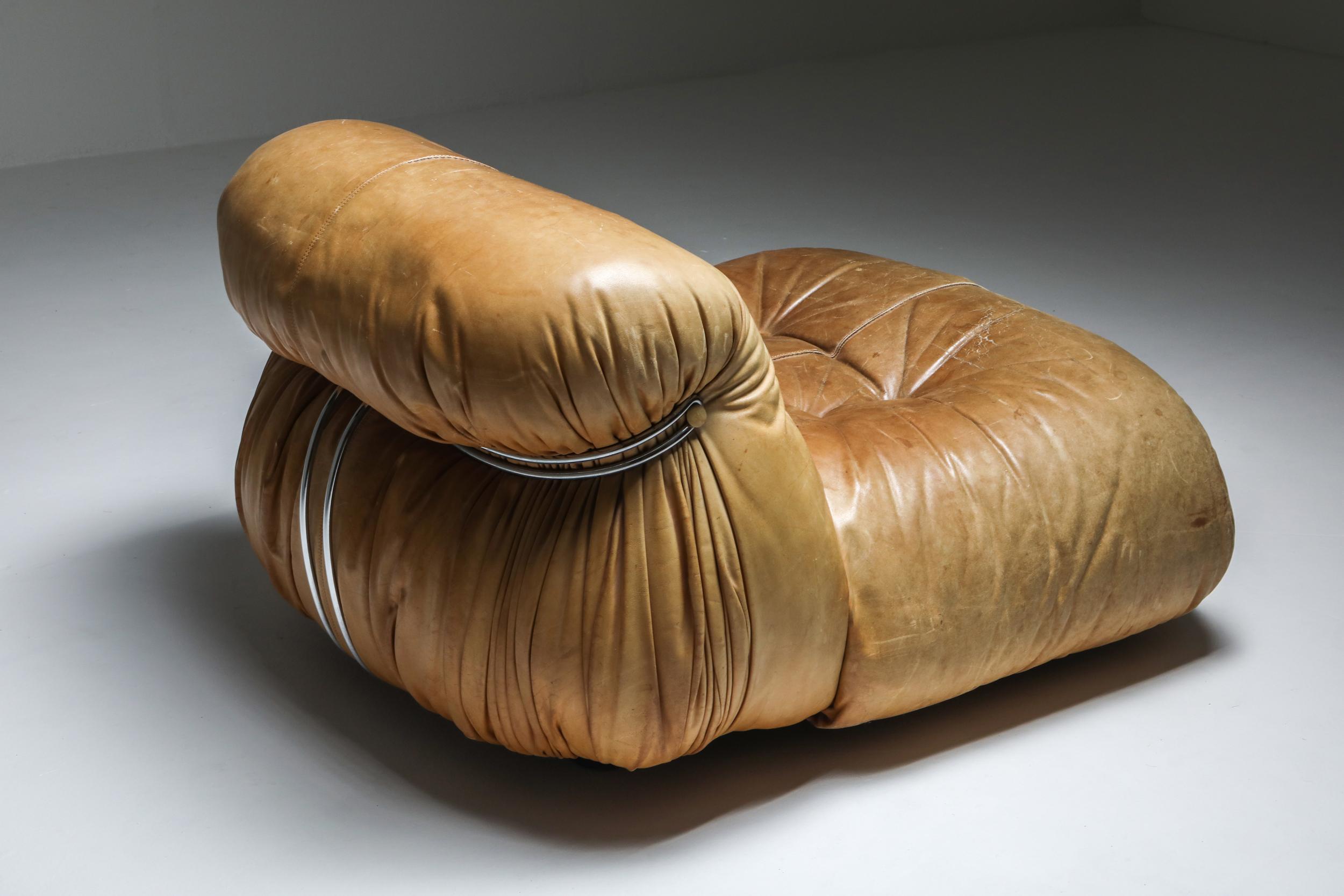 Mid-20th Century Soriana Lounge Chair in Brown Leather by Afra & Tobia Scarpa, 1969