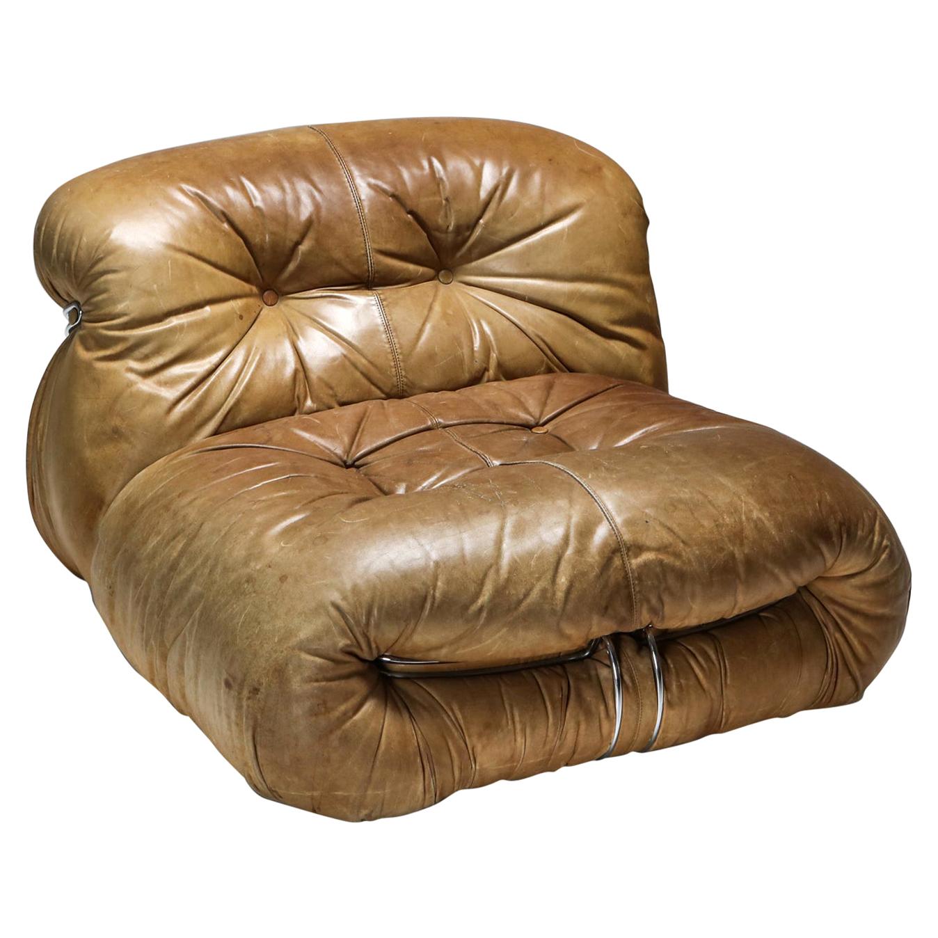 Soriana Lounge Chair in Brown Leather by Afra & Tobia Scarpa, 1969