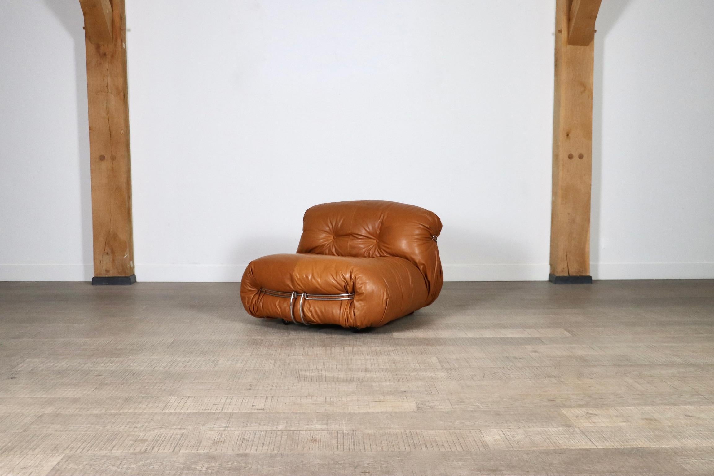 Soriana Lounge Chair In Cognac Leather By Afra And Tobia Scarpa For Cassina, 197 2