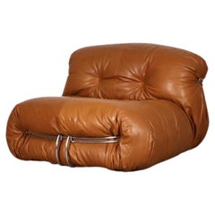 Fauteuil de salon Soriana en cuir cognac par Afra et Tobia Scarpa pour Cassina, 197