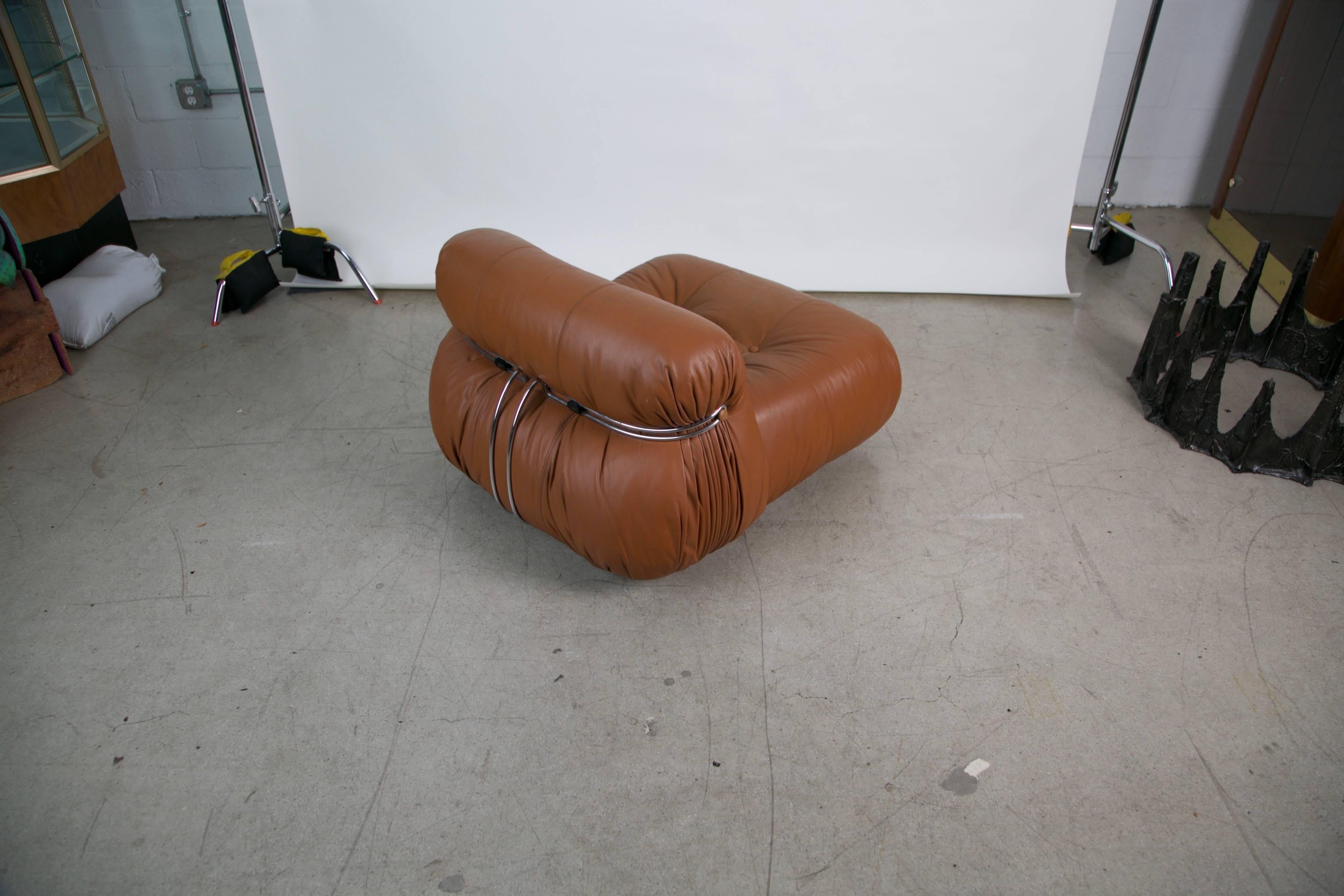 Soriana Lounge Chair in Cognac Leather by Afra & Tobia Scarpa for Cassina 4