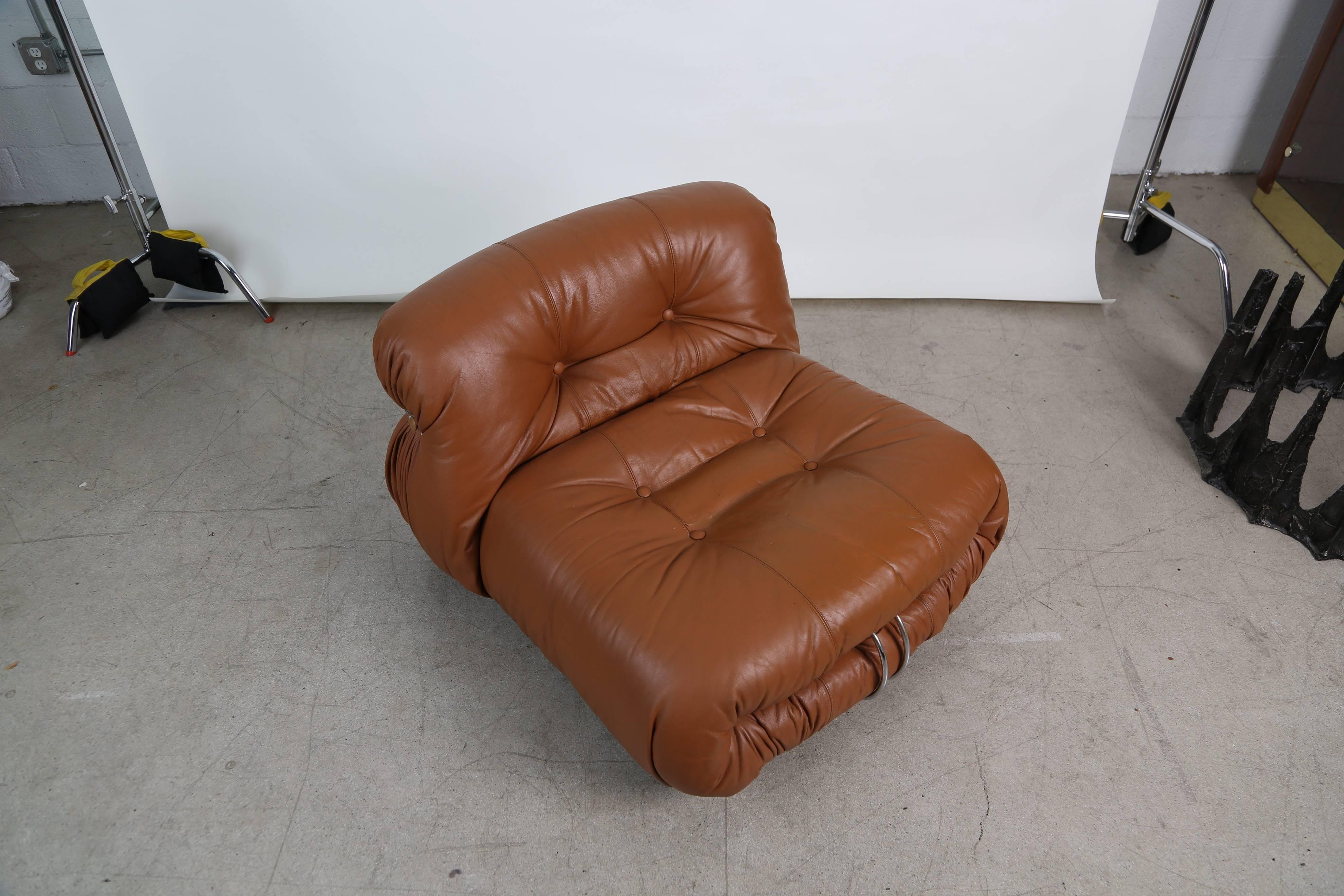 Soriana Lounge Chair in Cognac Leather by Afra & Tobia Scarpa for Cassina 6