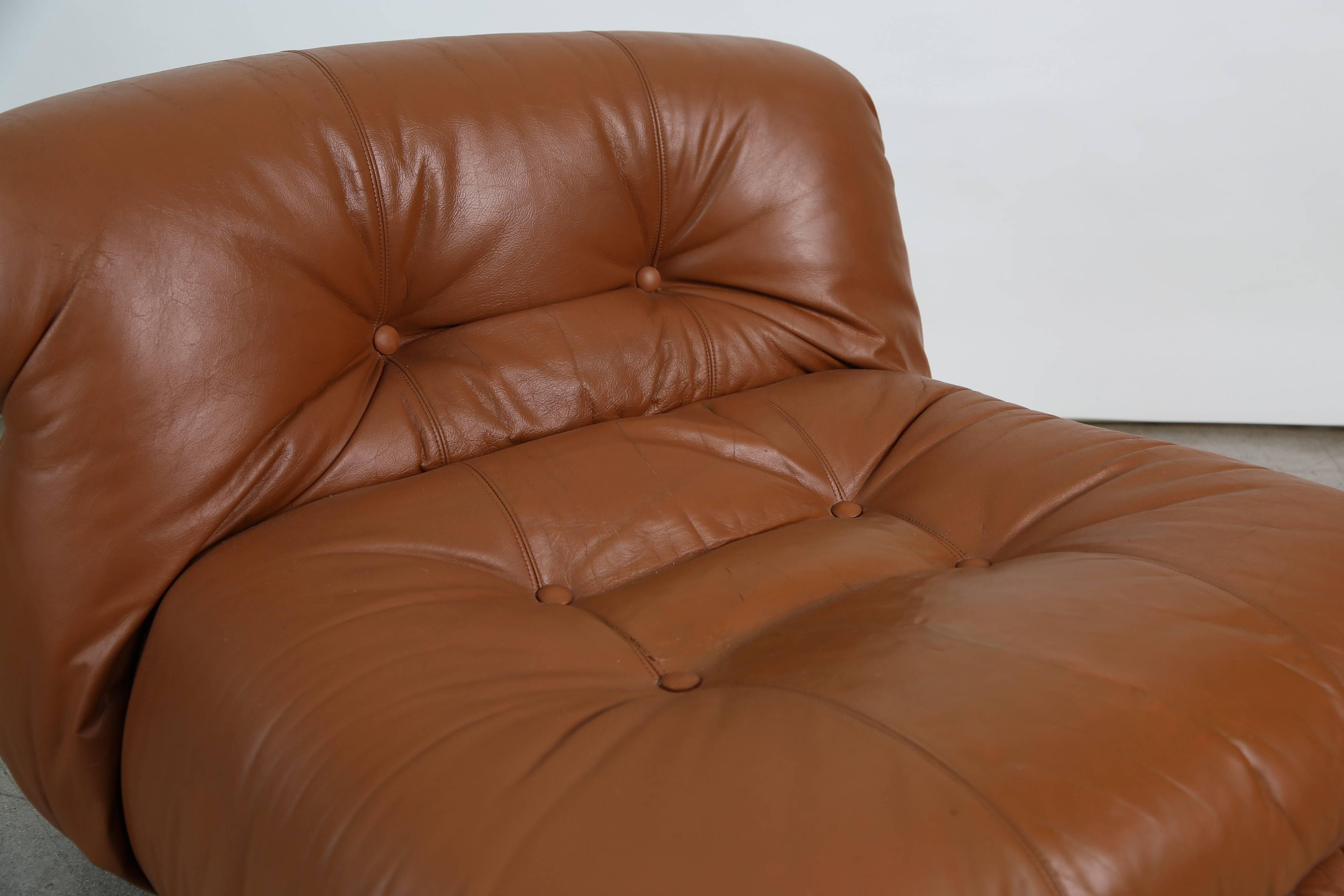 Soriana Lounge Chair in Cognac Leather by Afra & Tobia Scarpa for Cassina 7