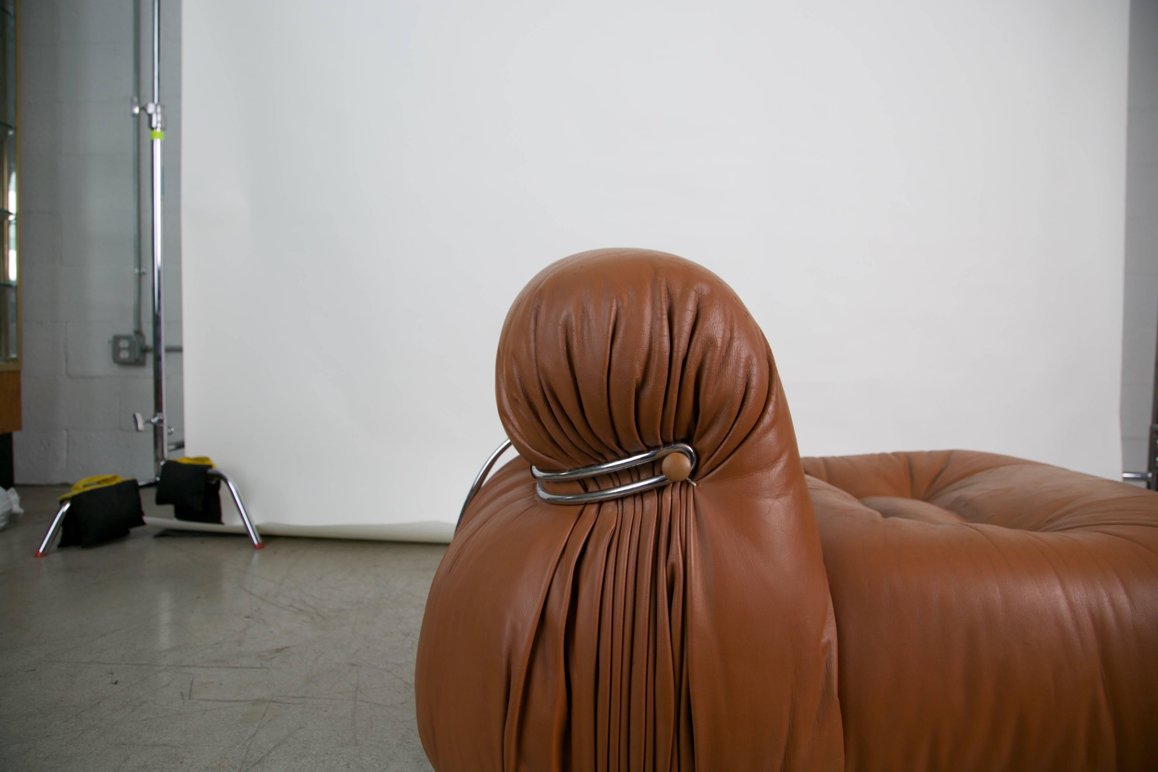 Soriana Lounge Chair in Cognac Leather by Afra & Tobia Scarpa for Cassina 10