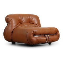 Soriana Lounge Chair in Cognac Leather by Afra & Tobia Scarpa for Cassina