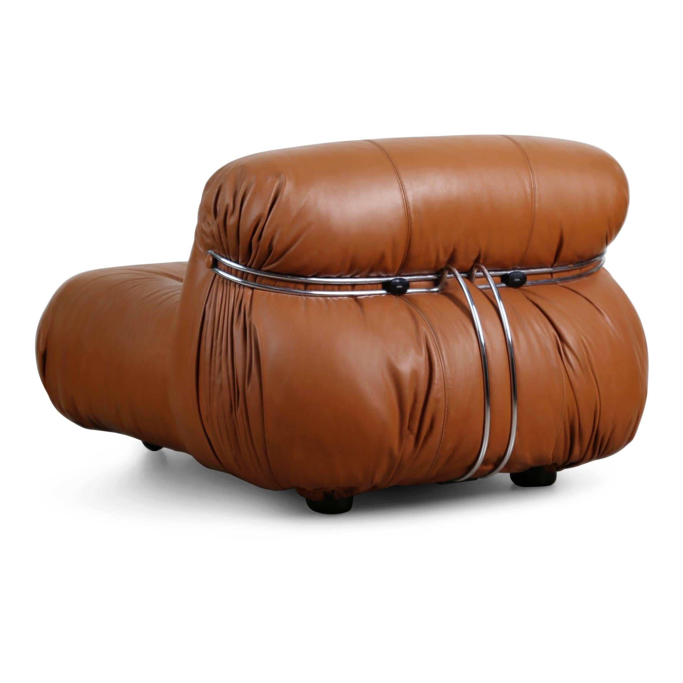 Mid-20th Century Soriana Lounge Chair in Cognac Leather by Afra & Tobia Scarpa for Cassina