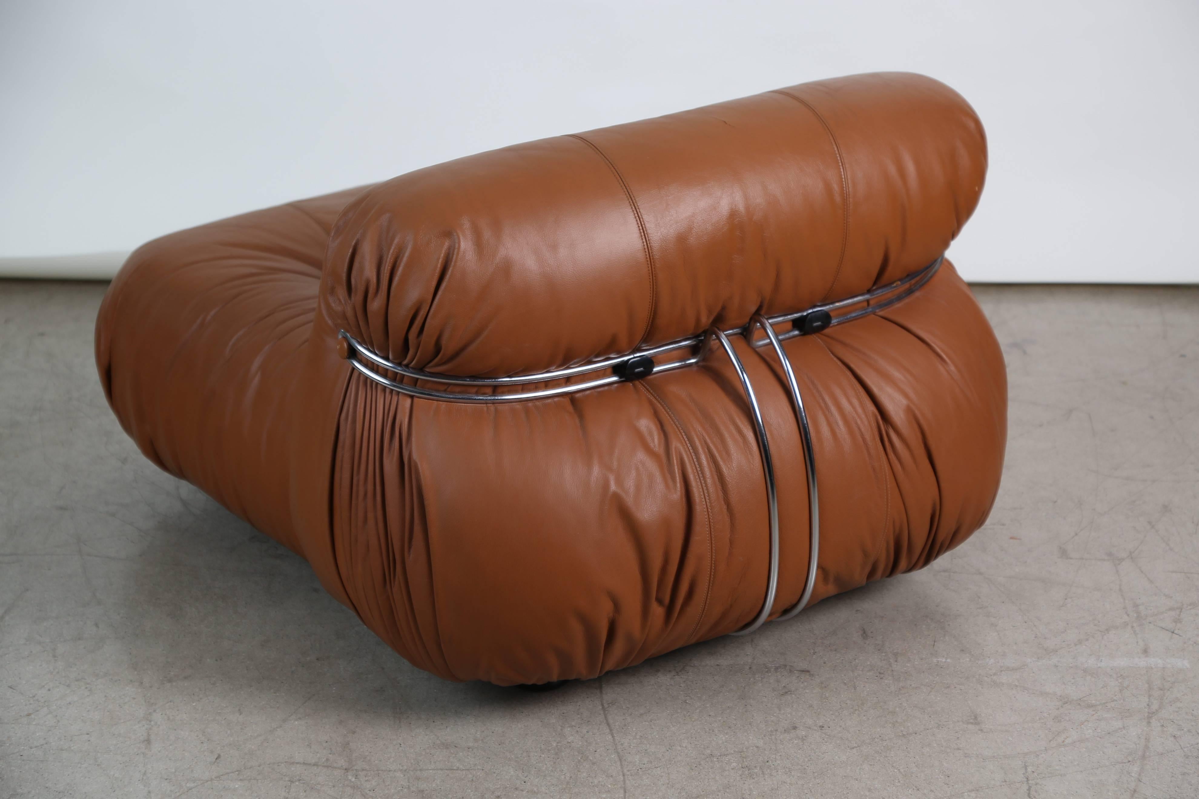 Soriana Lounge Chair in Cognac Leather by Afra & Tobia Scarpa for Cassina 3