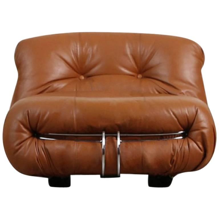 Soriana Lounge Chair in Cognac Leather by Afra & Tobia Scarpa for Cassina