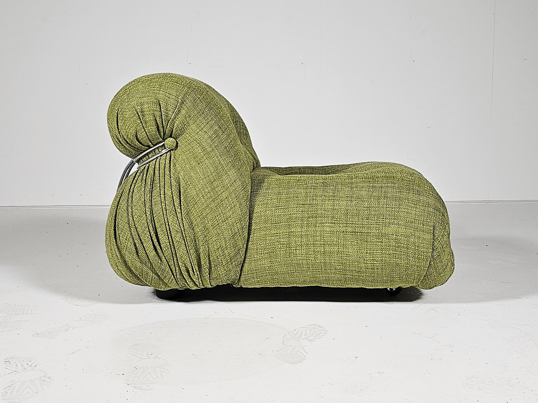 Sedia Soriana, Afra & Tobia Scarpa, Cassina, Italia, 1970. 

Rivestita in tessuto di lino Angkor Mouse di Pierre Frey, mostra la sua caratteristica forma rotonda e voluminosa. Il concetto alla base della serie Soriana era quello di esprimere un