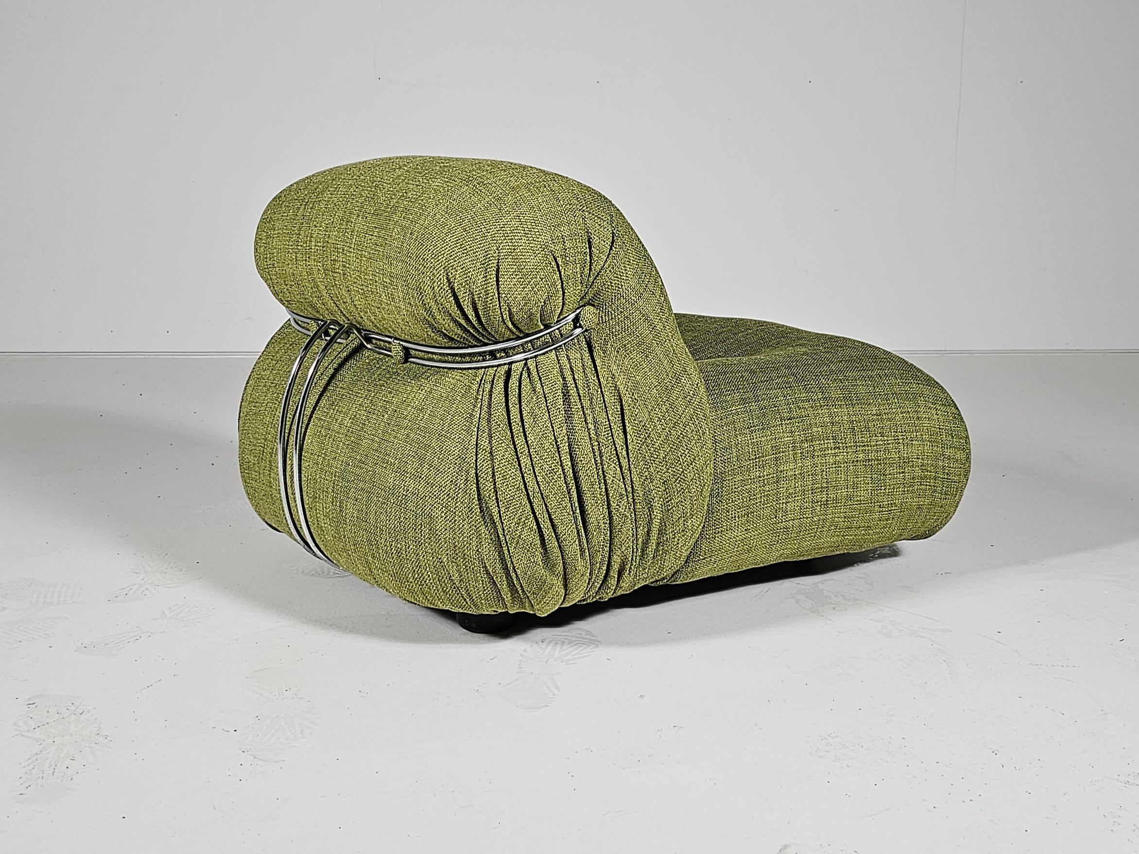 Mid-Century moderno Soriana Lounge Chair in tessuto di lino verde, Afra & Tobia Scarpa, Cassina, anni '70 in vendita