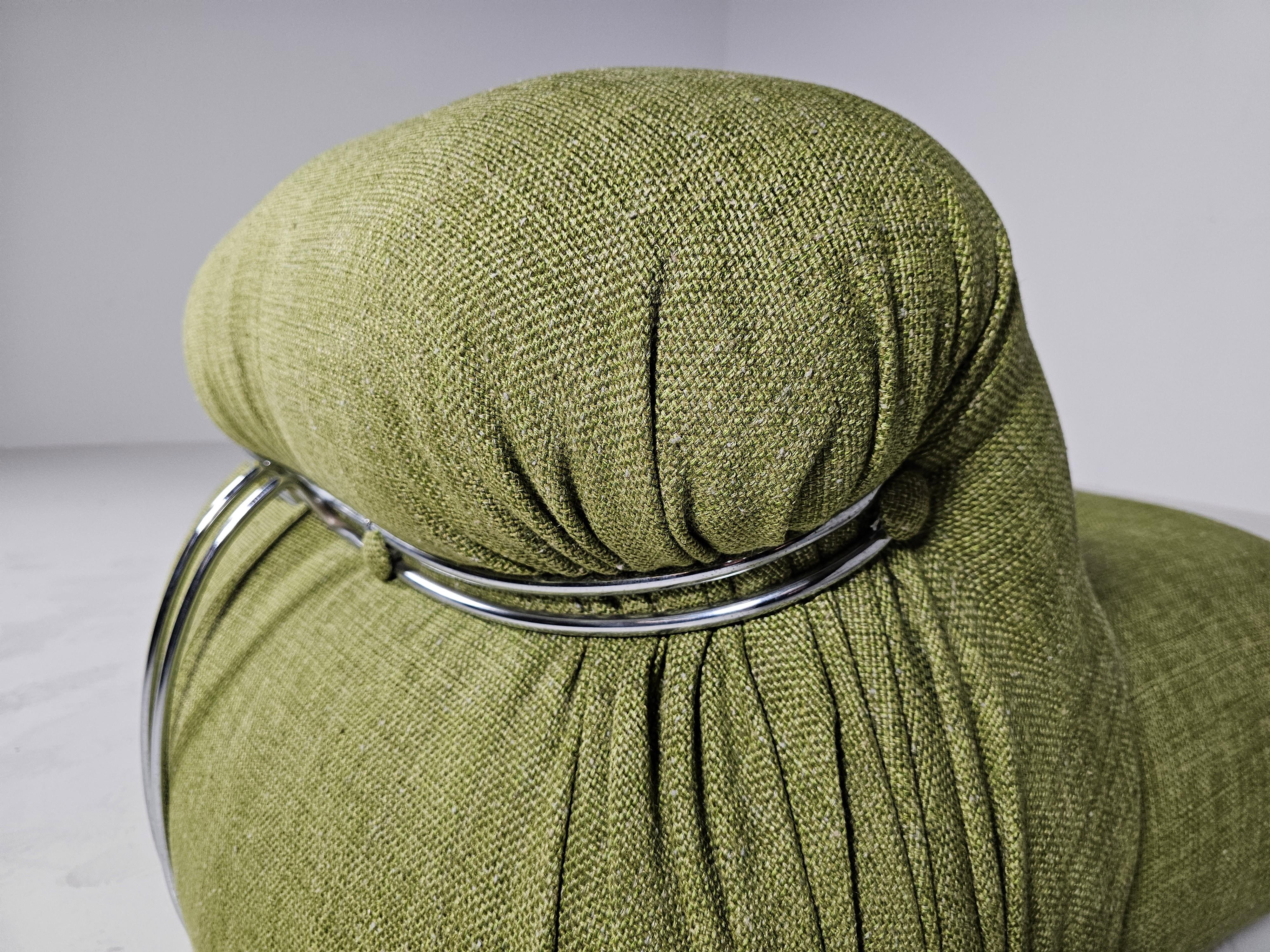 Soriana Lounge Chair in green linen fabric, Afra & Tobia Scarpa, Cassina, 1970s In Good Condition For Sale In amstelveen, NL