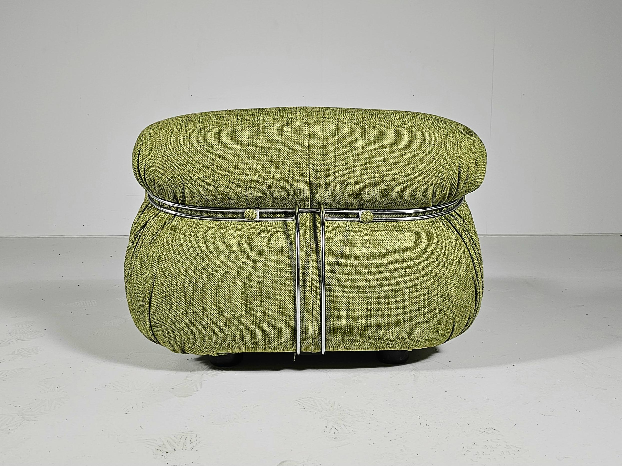 Soriana Lounge Chair in tessuto di lino verde, Afra & Tobia Scarpa, Cassina, anni '70 In condizioni buone in vendita a amstelveen, NL