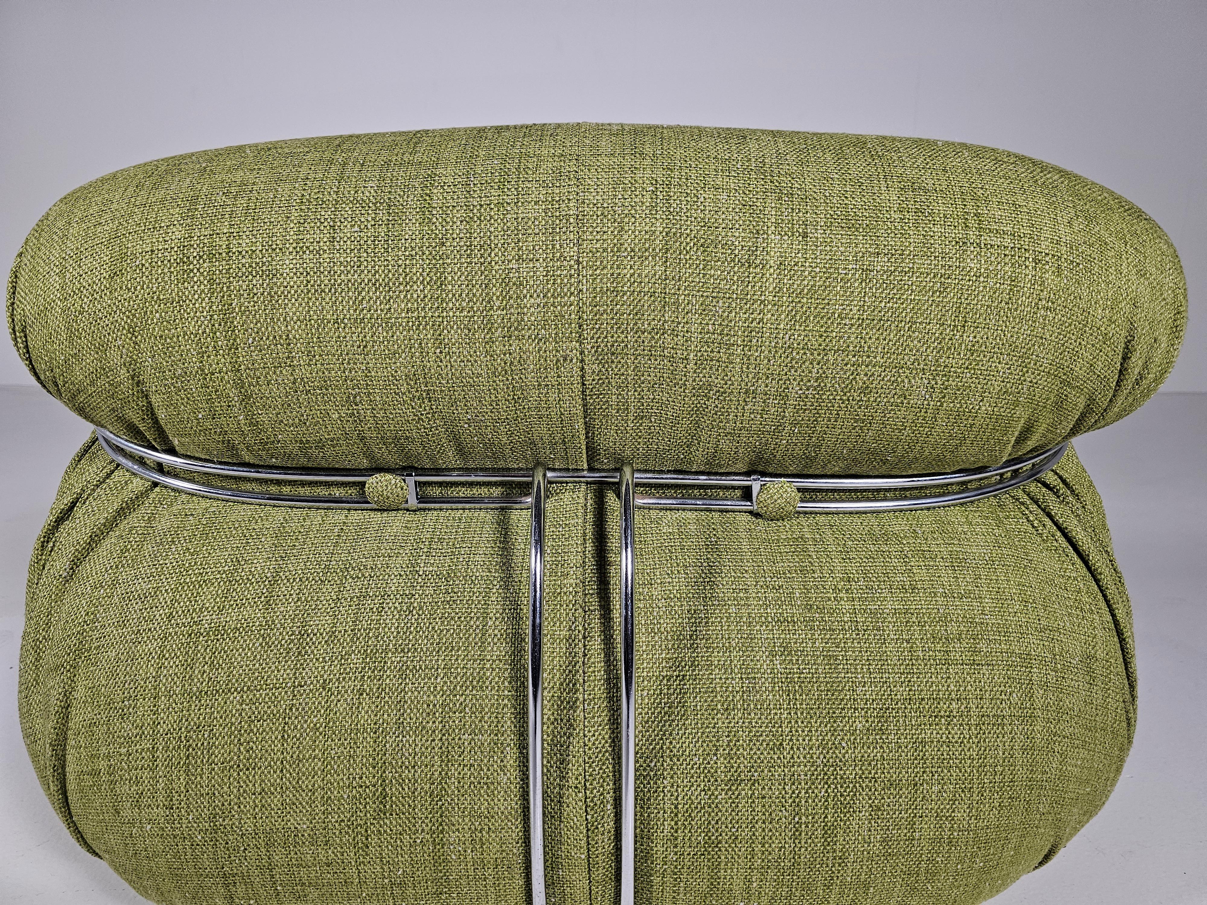Late 20th Century Soriana Lounge Chair in green linen fabric, Afra & Tobia Scarpa, Cassina, 1970s For Sale