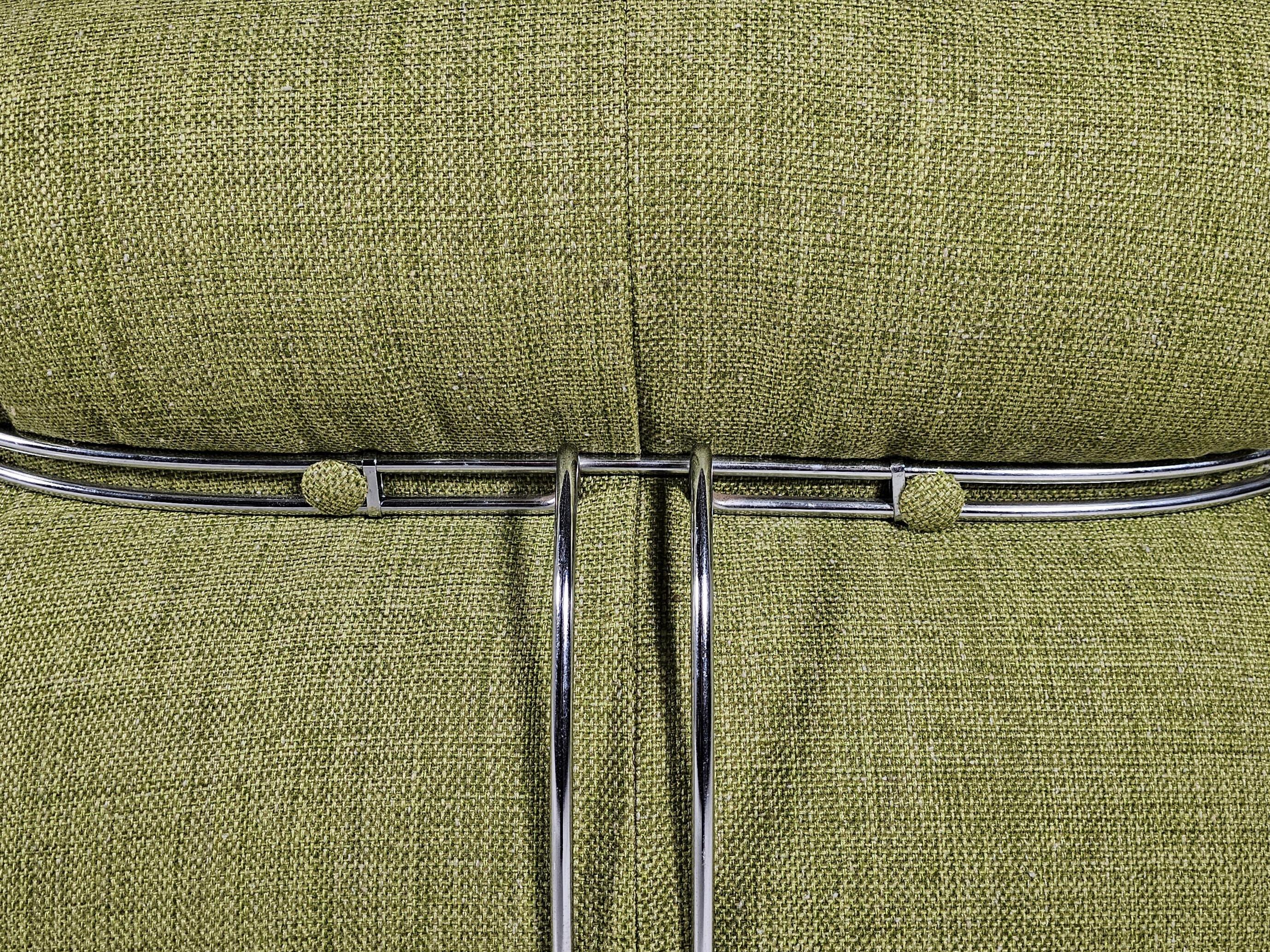 Lino Soriana Lounge Chair in tessuto di lino verde, Afra & Tobia Scarpa, Cassina, anni '70 in vendita