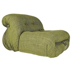 Soriana Lounge Chair in green linen fabric, Afra & Tobia Scarpa, Cassina, 1970s