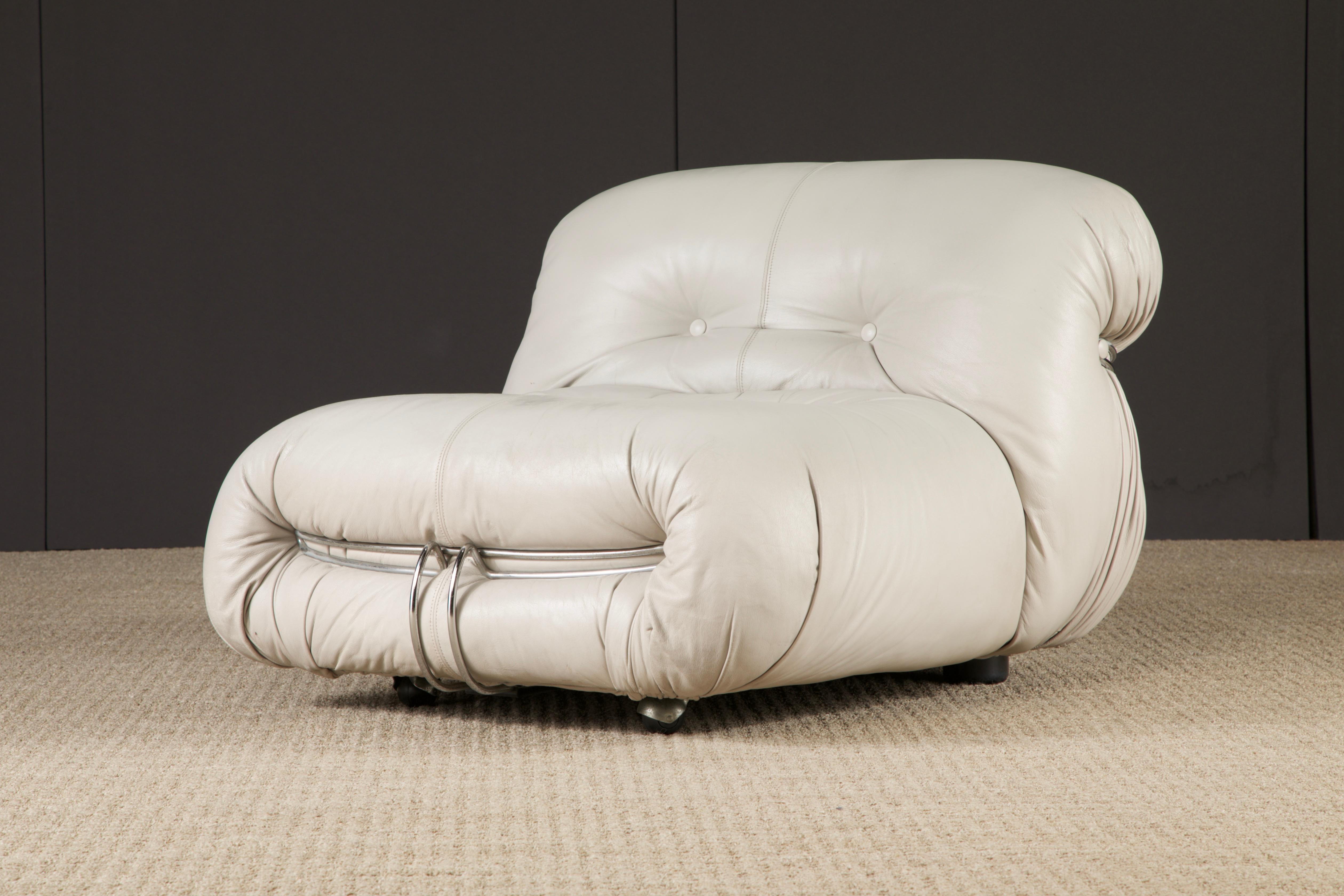 Soriana Lounge Chair in Grey Leather by Afra & Tobia Scarpa for Cassina, Signed For Sale 2