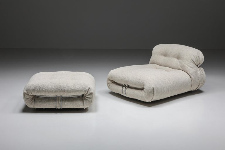 Post-Modern Soriana Lounge Chair & Ottoman in Bouclé by Afra & Tobia Scarpa, 1960's For Sale