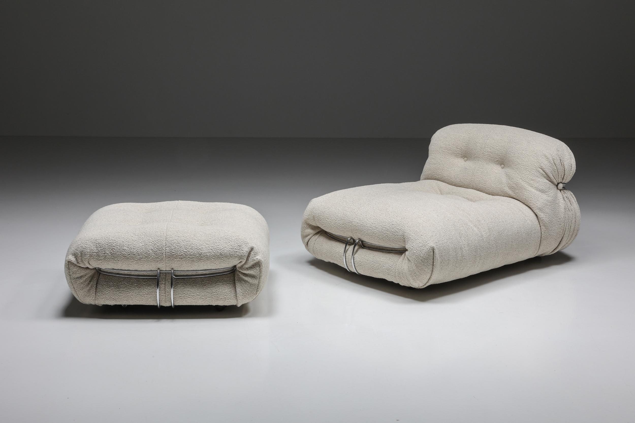 Italian Soriana Lounge Chair & Ottoman in Bouclé by Afra & Tobia Scarpa, 1960's For Sale