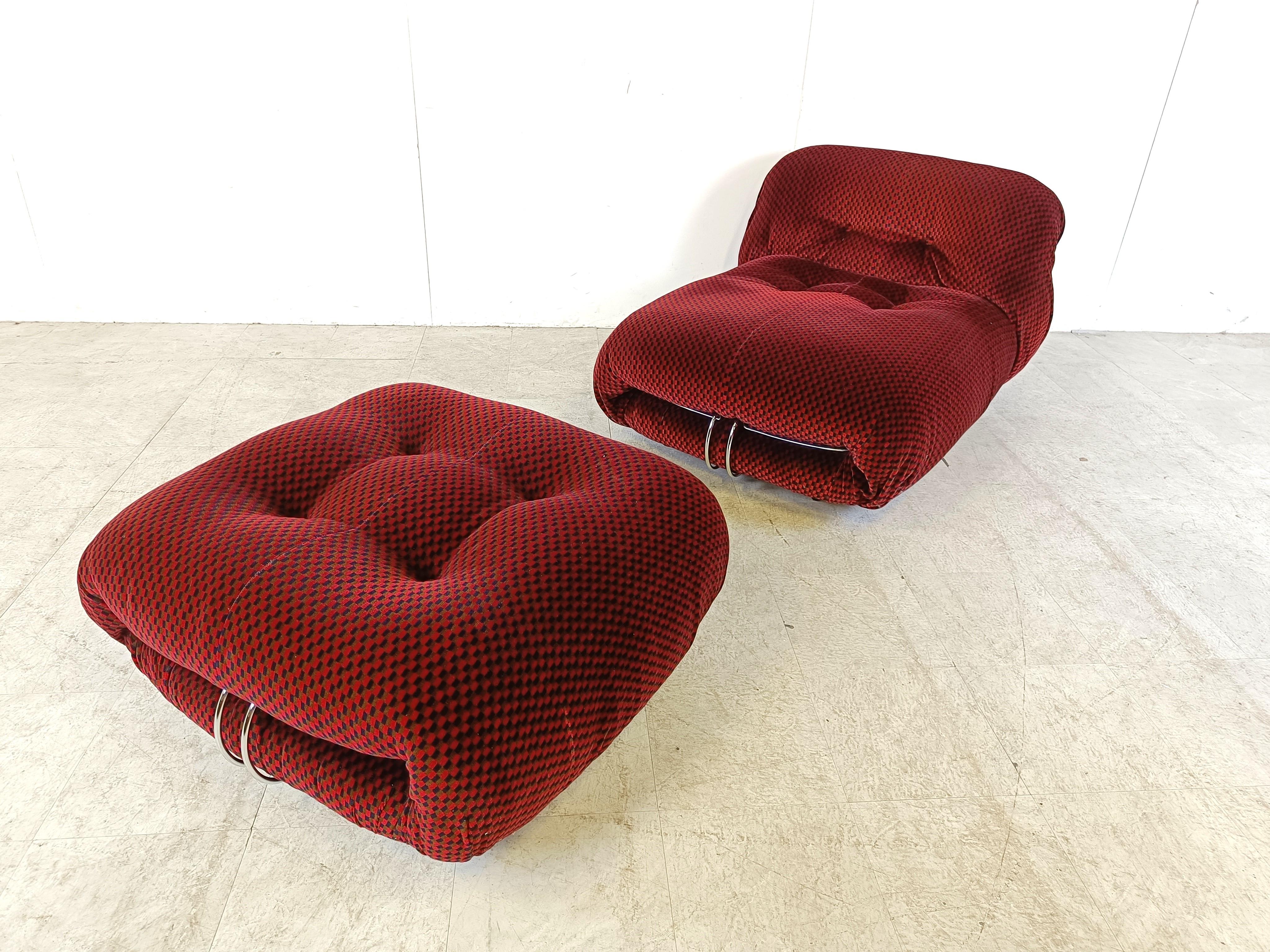 Italian Soriana lounge chair with ottoman by Afra & Tobia Scarpa for Cassina, 1970s For Sale