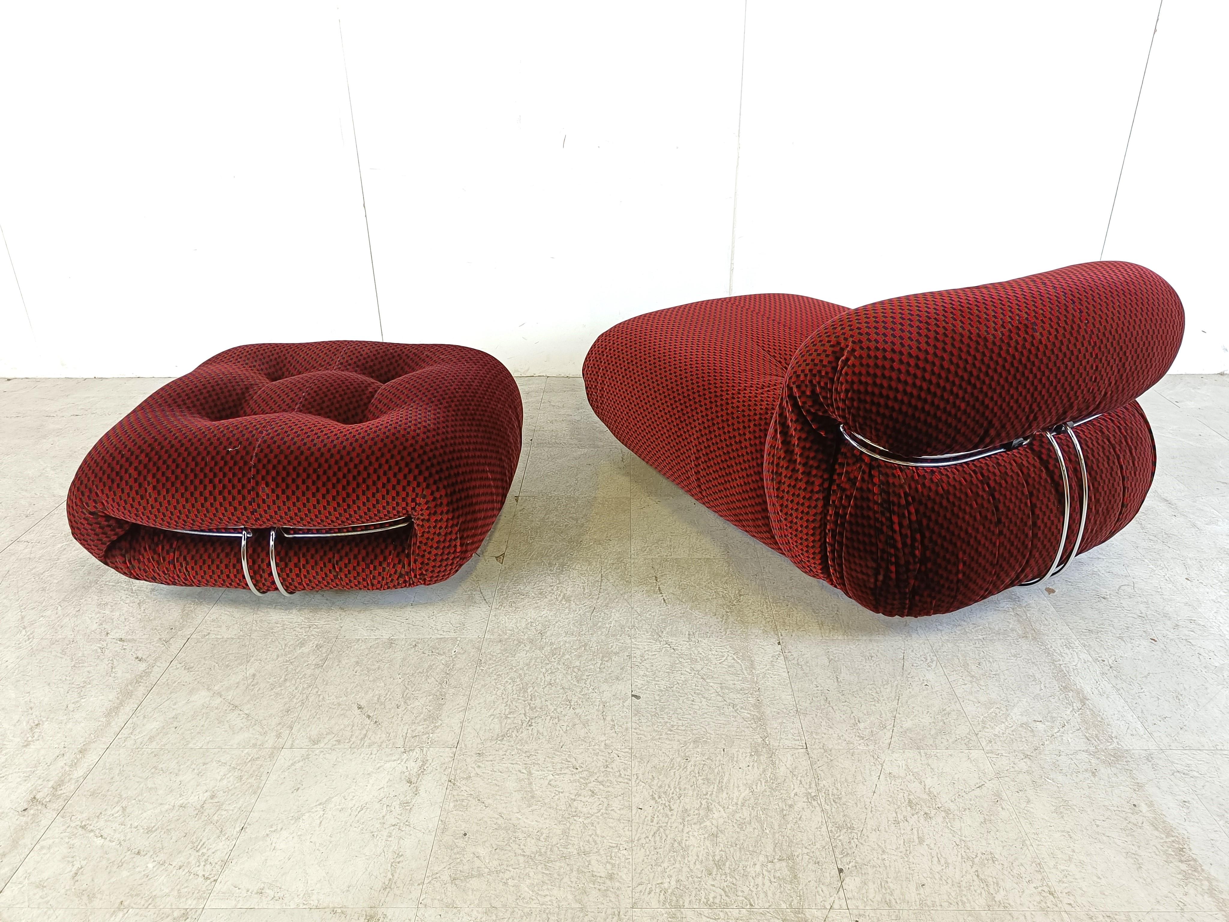 Fabric Soriana lounge chair with ottoman by Afra & Tobia Scarpa for Cassina, 1970s For Sale