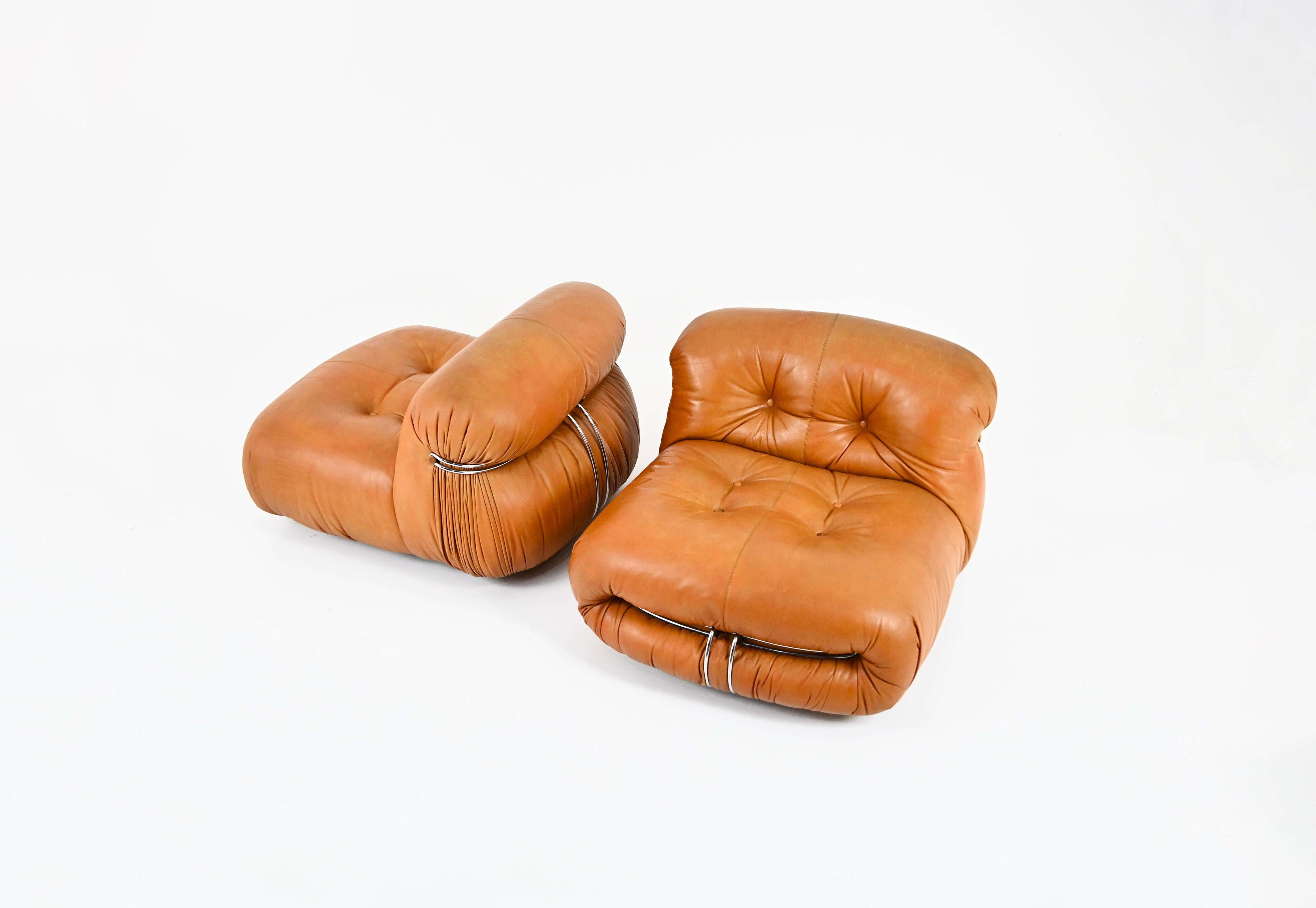 Mid-Century Modern Soriana Lounge Chairs by Afra & Tobia Scarpa for Cassina, 1970s, Set of 2 For Sale