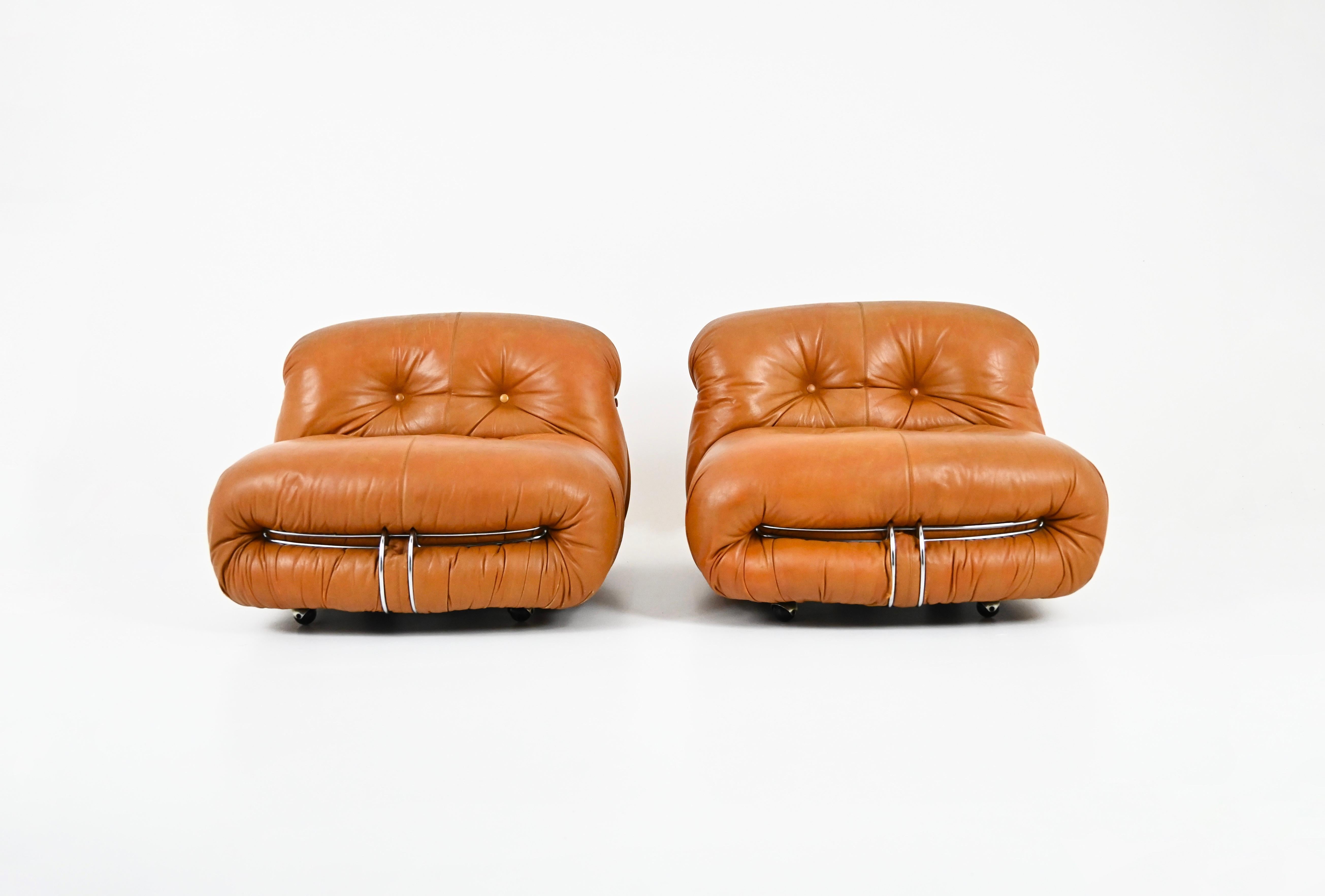 Italian Soriana Lounge Chairs by Afra & Tobia Scarpa for Cassina, 1970s, Set of 2 For Sale