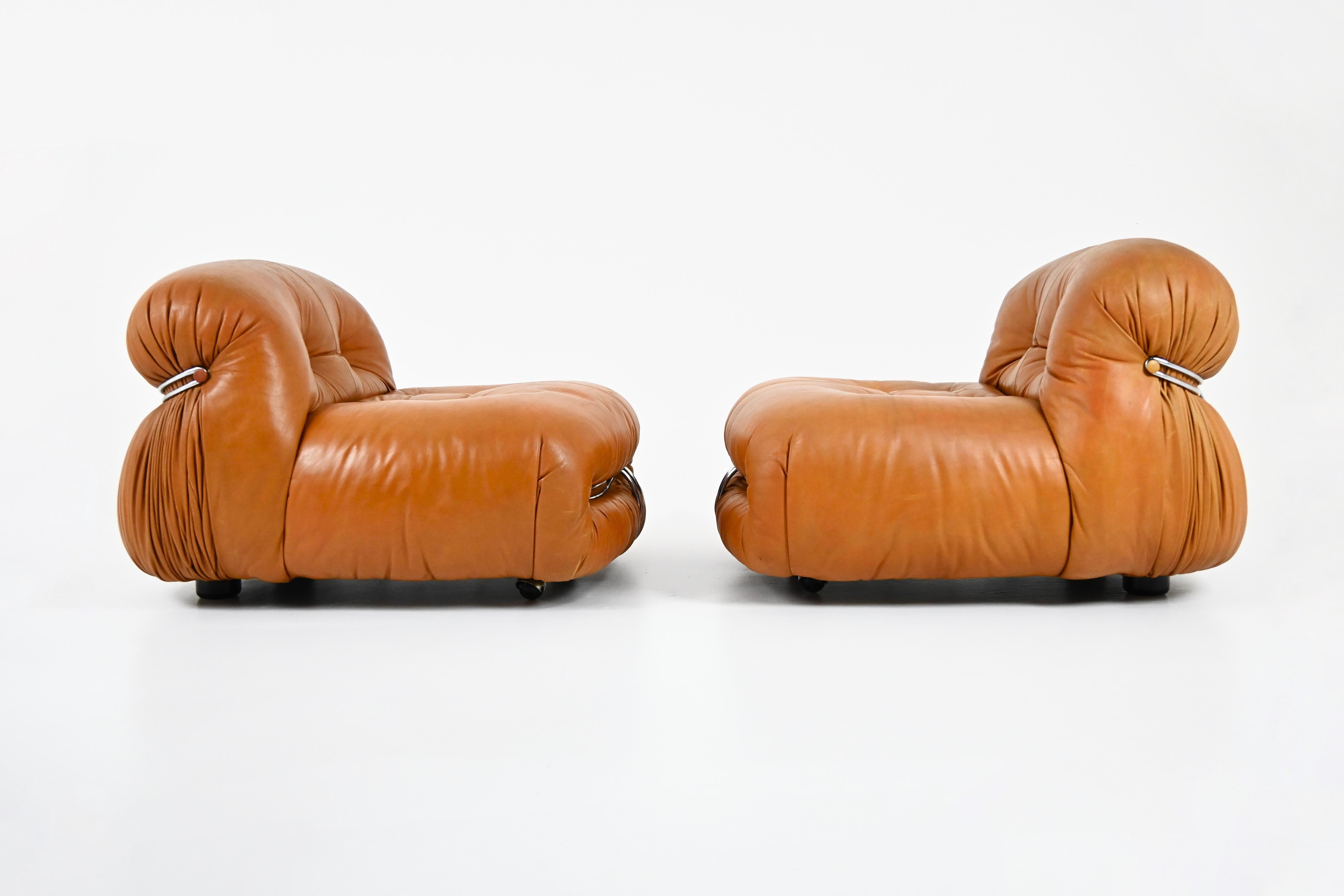 Metal Soriana Lounge Chairs by Afra & Tobia Scarpa for Cassina, 1970s, Set of 2 For Sale