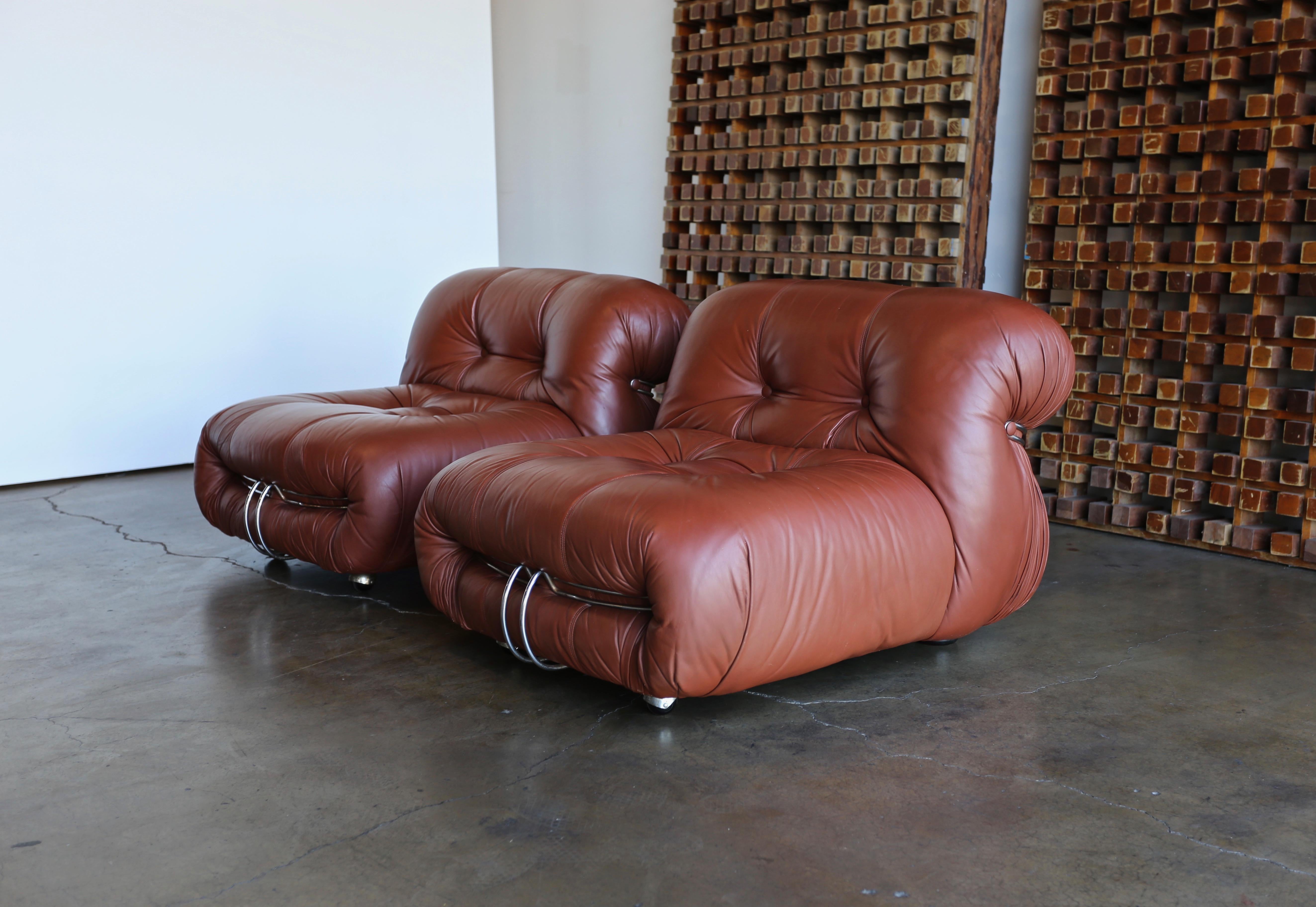 Leather Soriana Lounge Chairs by Afra & Tobia Scarpa for Cassina