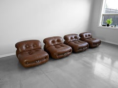 Soriana Lounge Chairs in Brown Leather by Afra and Tobia Scarpa for Cassina - 4