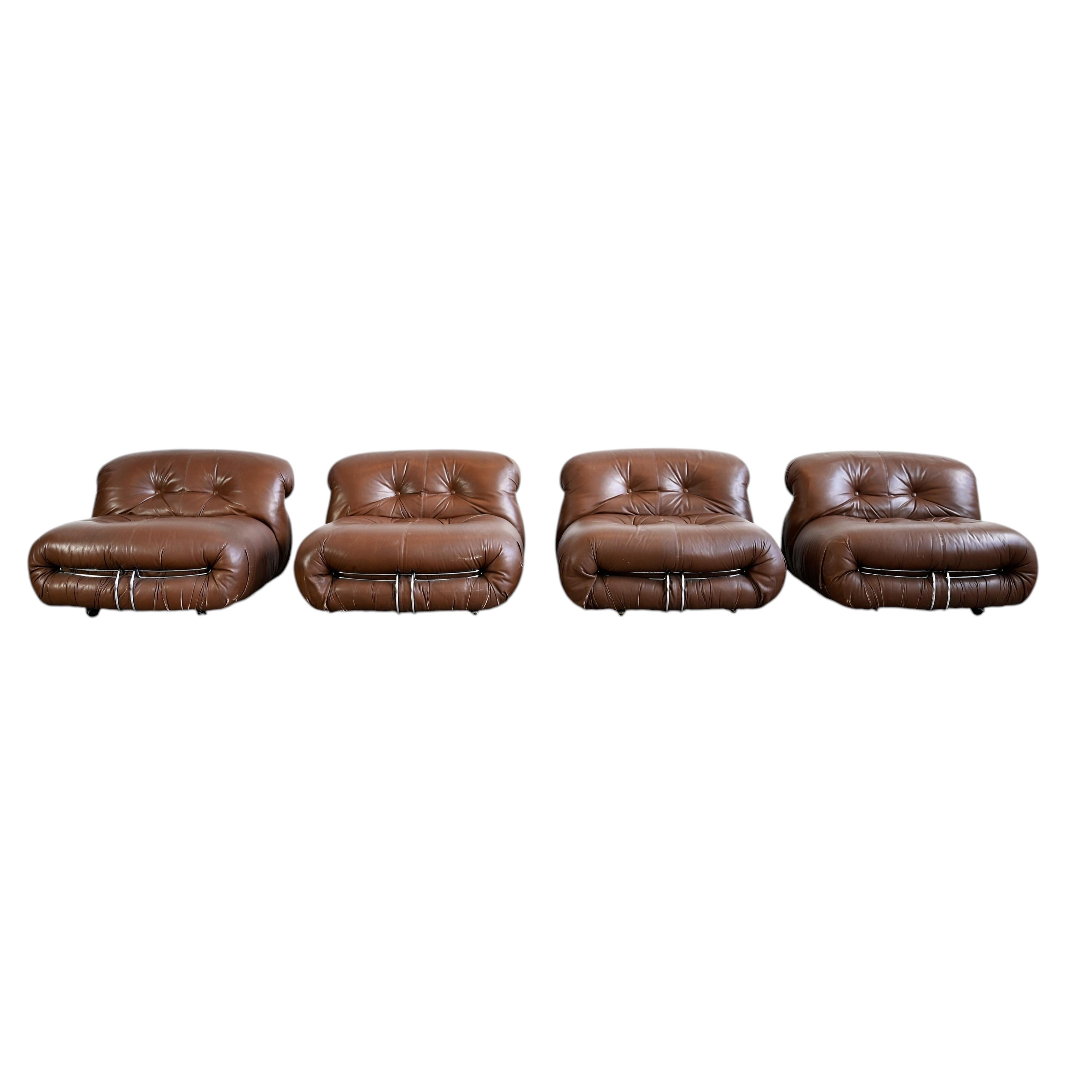 Soriana Lounge Chairs in Brown Leather by Afra and Tobia Scarpa for Cassina - 4