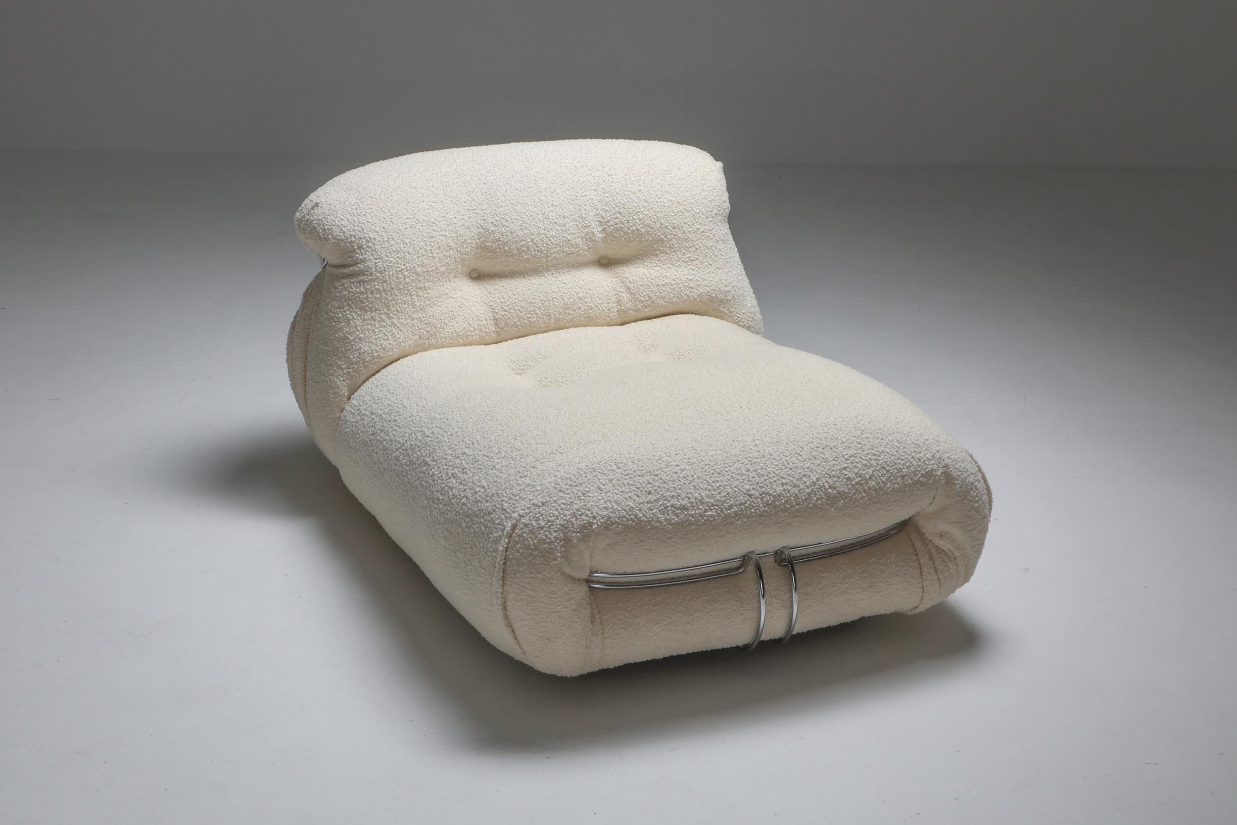 Italian Soriana Lounge Chair & Ottoman in Bouclé by Afra & Tobia Scarpa, 1969