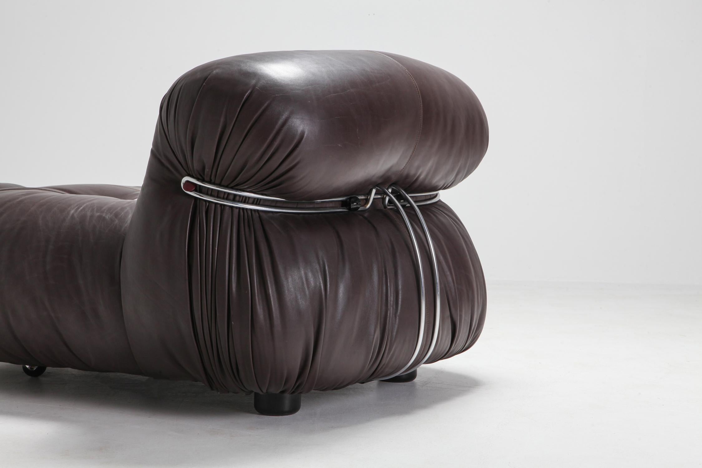 European Soriana Pair of Lounge Chairs in Dark Brown Leather