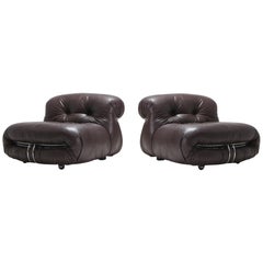 Soriana Pair of Lounge Chairs in Dark Brown Leather