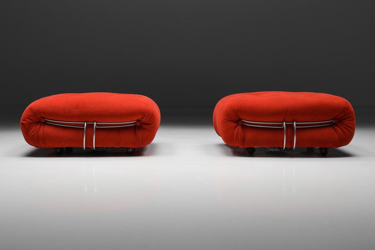Scarpa; Afra & Tobia Scarpa; Soriana; Cassina; Pouf; Ottoman; Red Fabric; 1970s; Mid-Century Modern; Italian Design; Italy;

Pair of red Soriana poufs designed by Afra & Tobia Scarpa for Cassina, both in original upholstery. The ottomans can be
