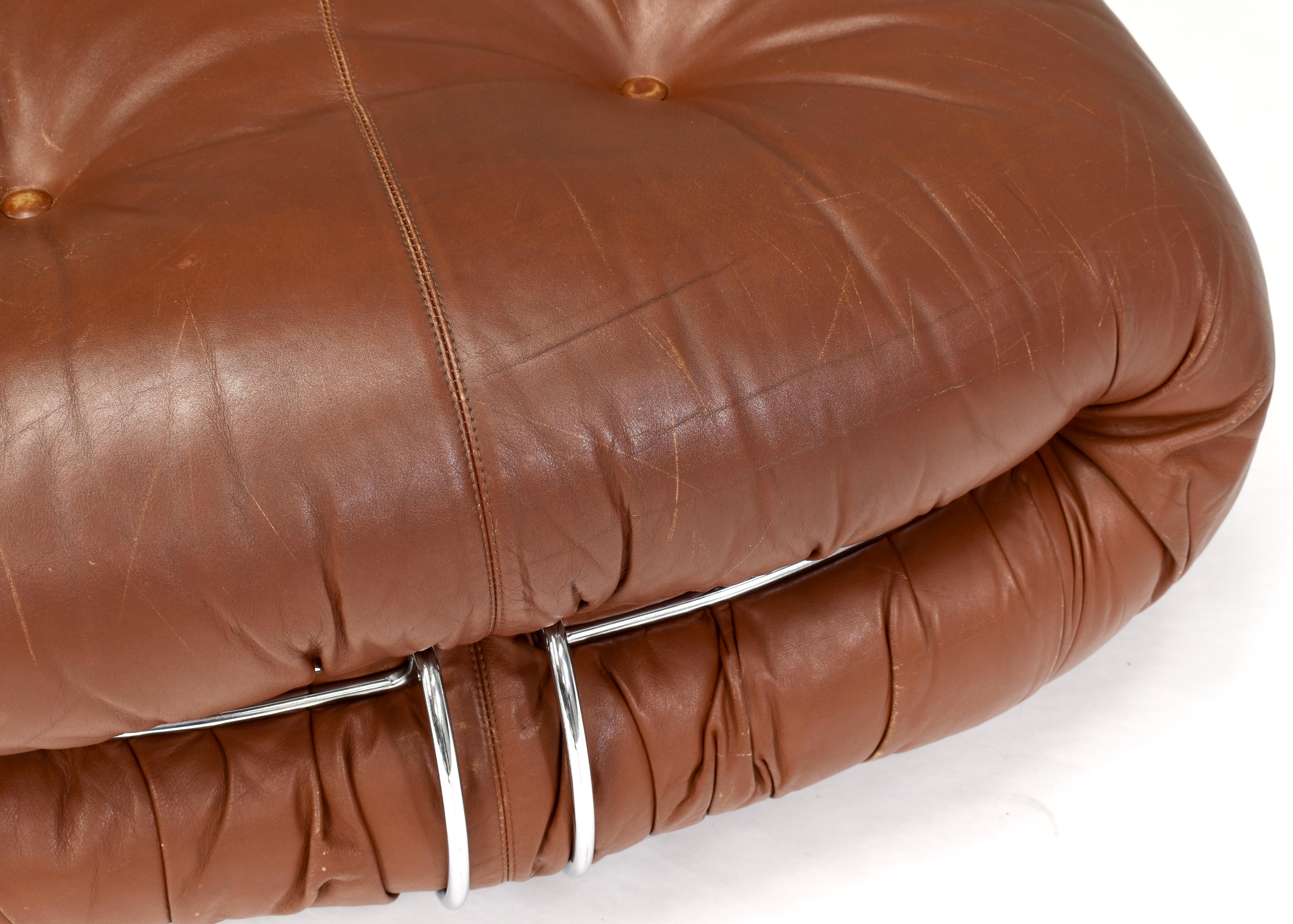 Soriana Pouf in Original Tan Leather by Tobia Scarpa for Cassina, Italy, 1970 For Sale 4