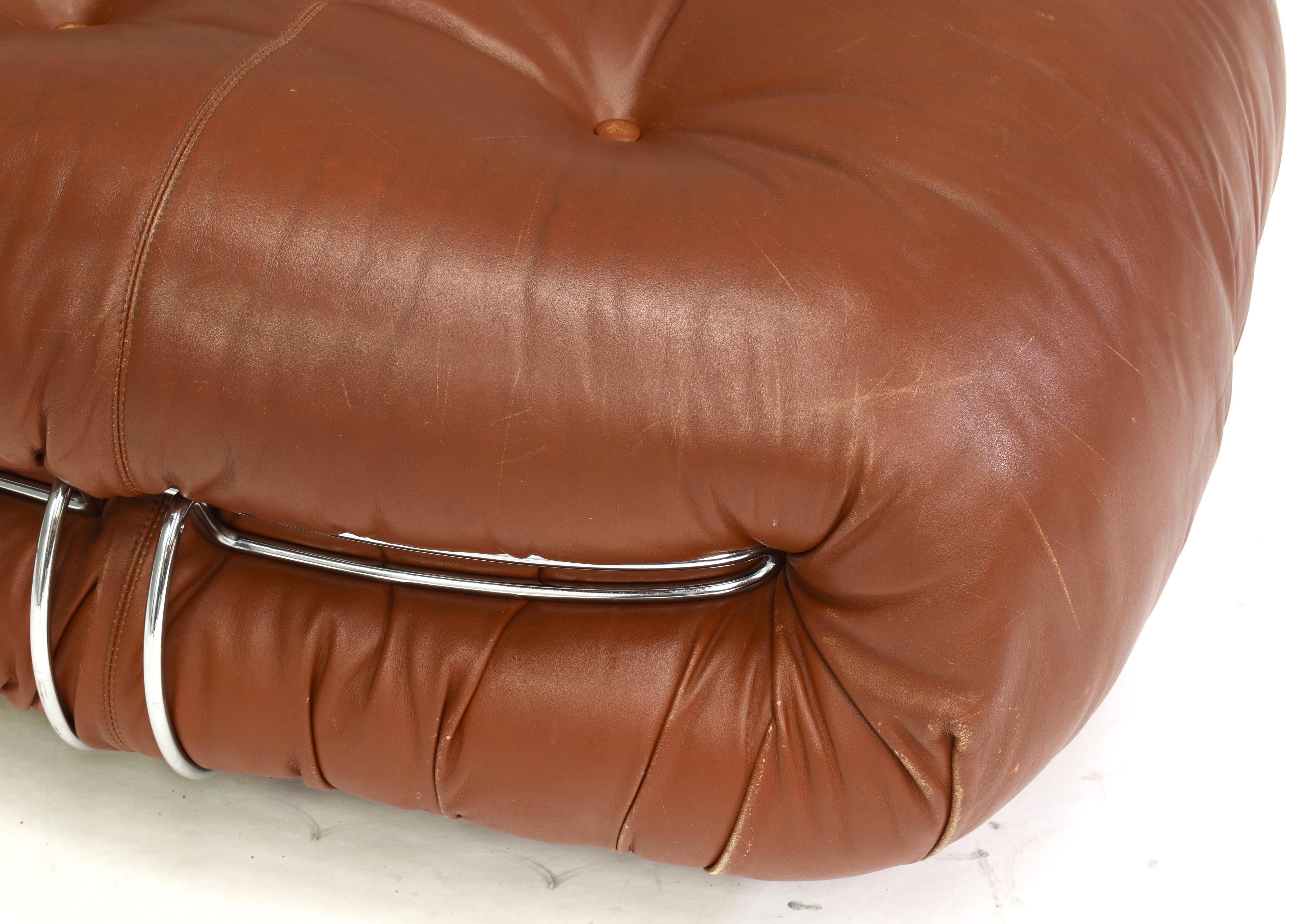 Soriana Pouf in Original Tan Leather by Tobia Scarpa for Cassina, Italy, 1970 For Sale 5
