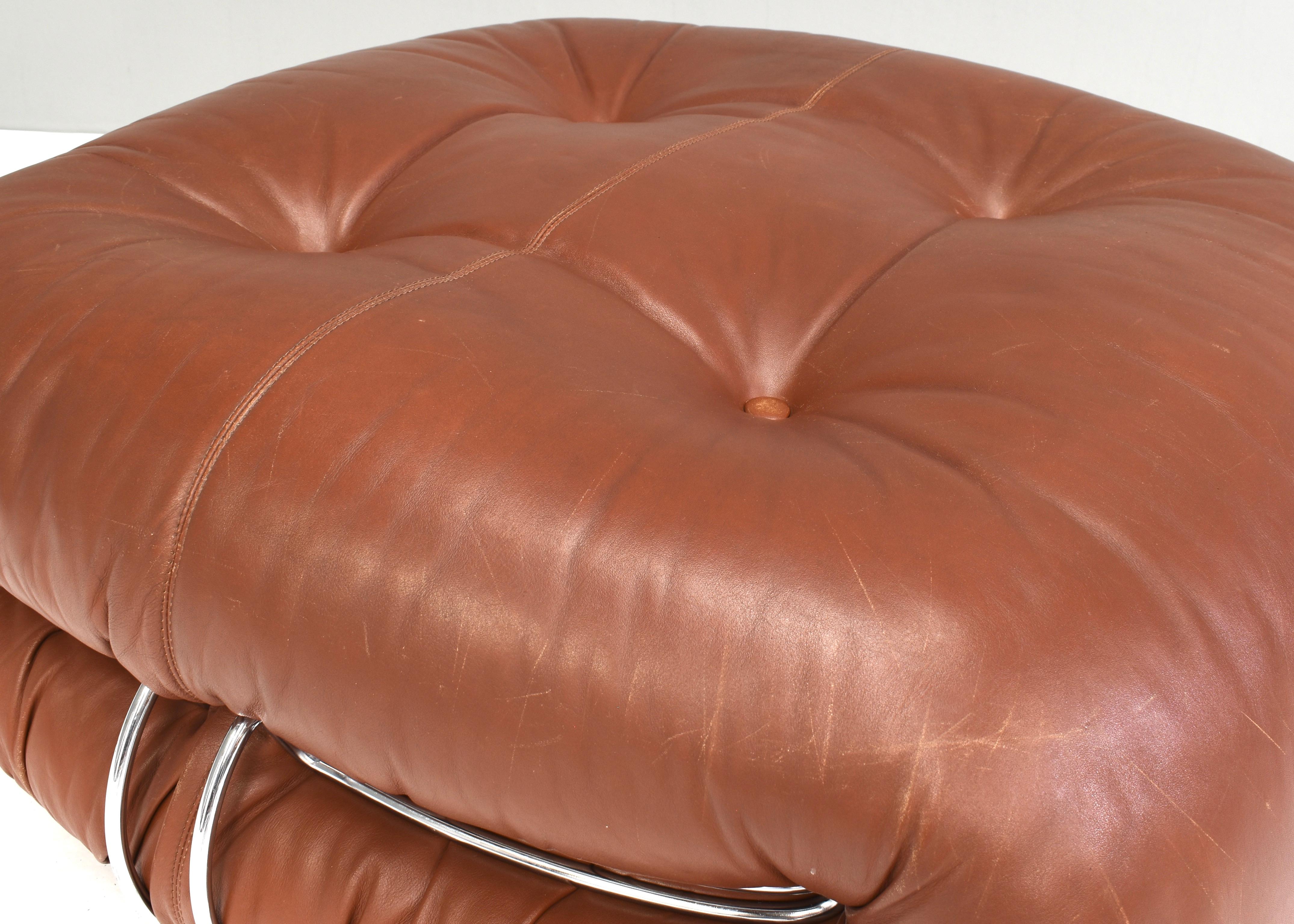 Soriana Pouf in Original Tan Leather by Tobia Scarpa for Cassina, Italy, 1970 For Sale 7