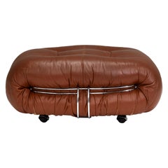 Vintage Soriana Pouf in Original Tan Leather by Tobia Scarpa for Cassina, Italy, 1970