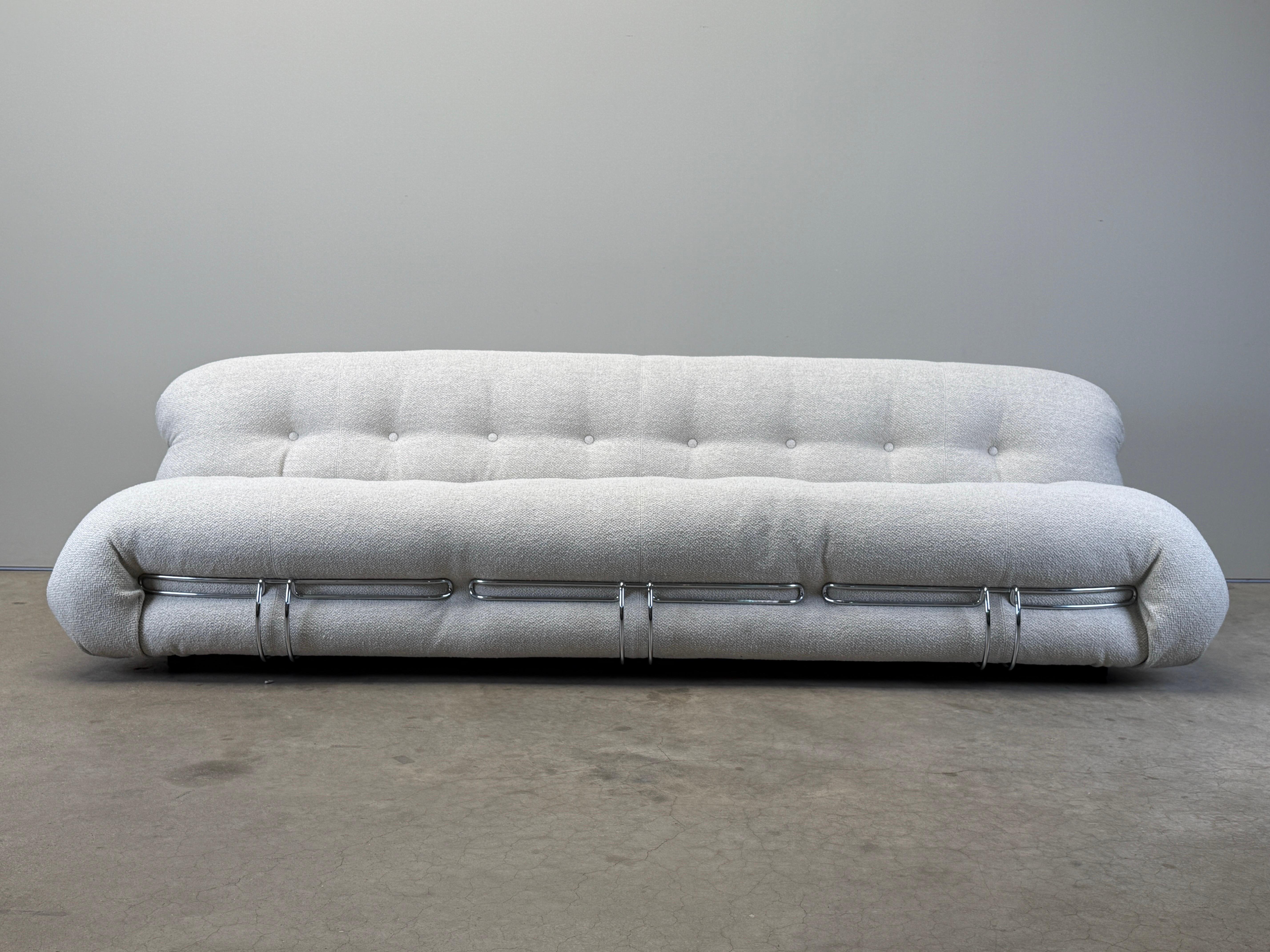 A Soriana sofa by Afra and Tobia Scarpa for Cassina. This sofa was a floor model and is in excellent, like new condition. Upholstered in the premium #13L011 'Corda' fabric from Cassina. 